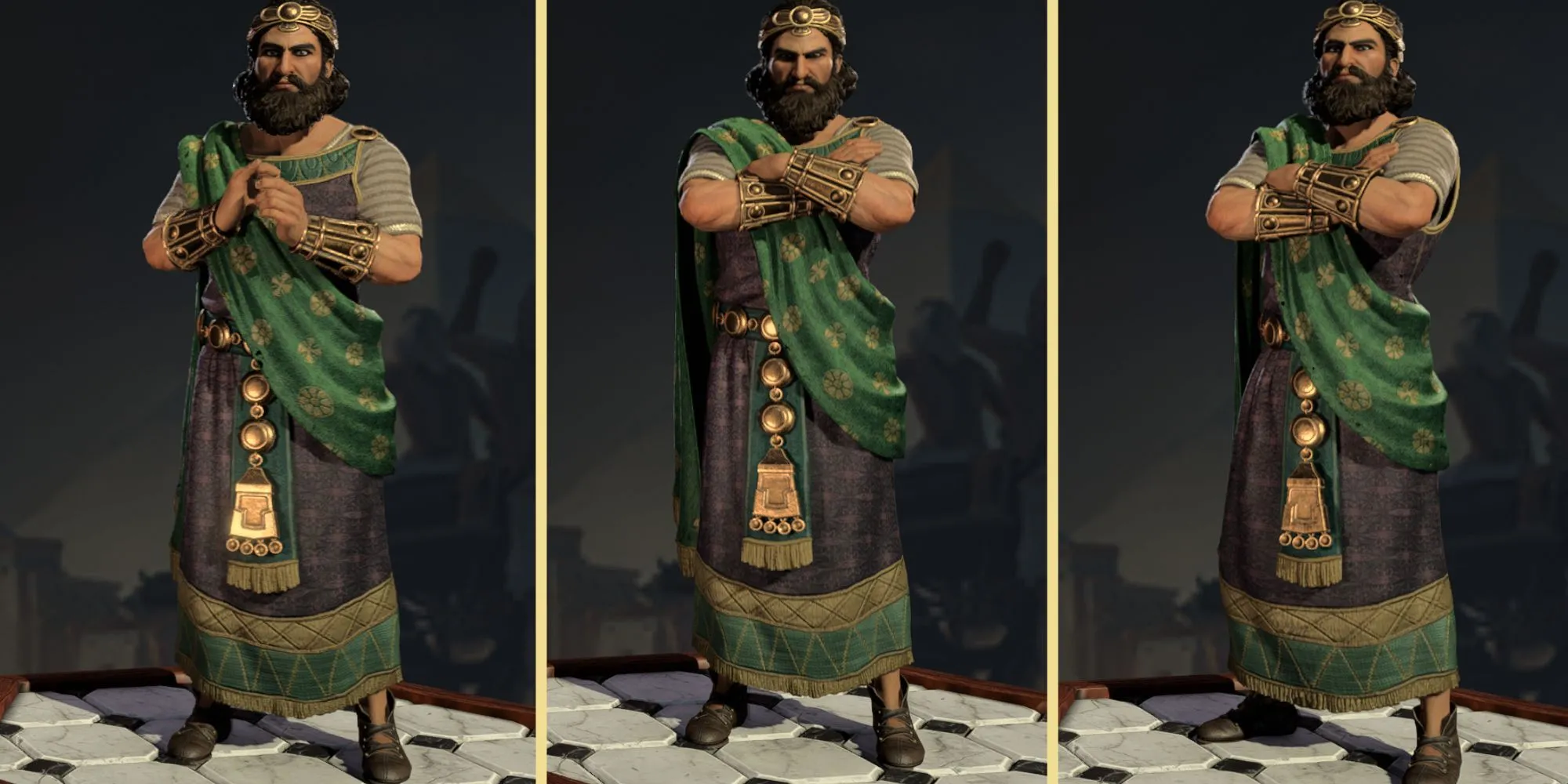Xerxes the Achaemenid trong Civilization VII, chân dung vị vua Ba Tư ngồi trên ngai vàng