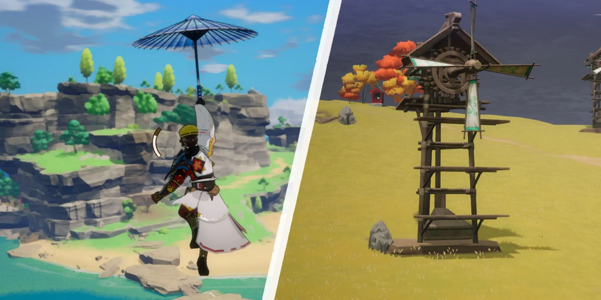 Bay dù và leo trèo khám phá thế giới trong Rune Factory Guardians of Azuma