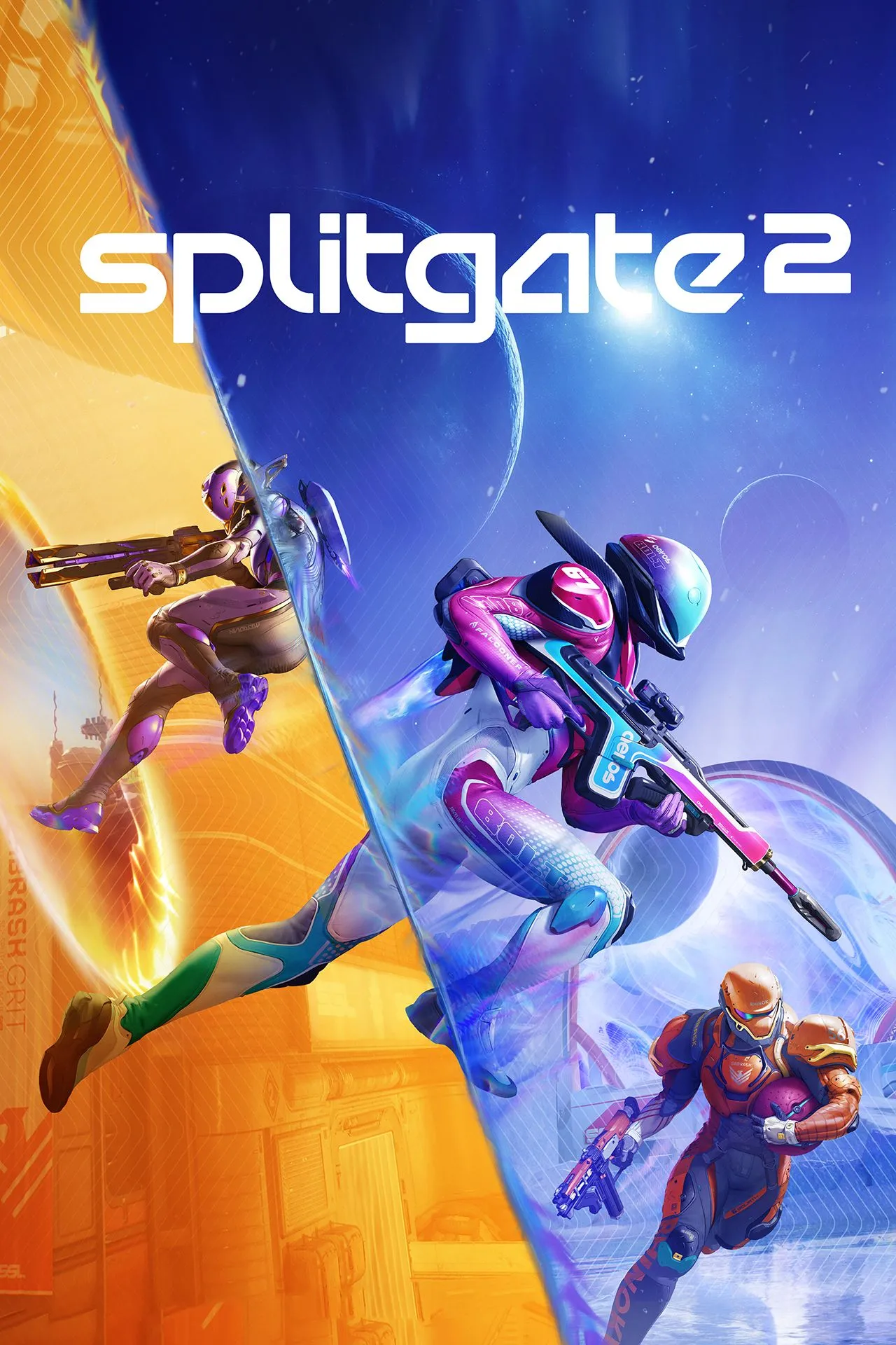 Bìa nghệ thuật chính thức của Splitgate 2, với hình ảnh nhân vật sẵn sàng cho những pha giao chiến tốc độ cao