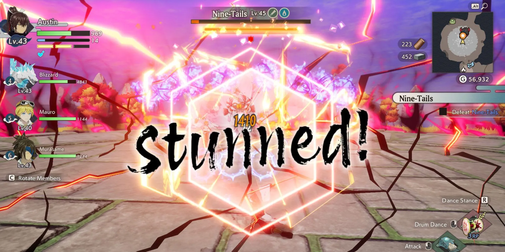 Boss Nine-Tails bị làm choáng trong Rune Factory Guardians of Azuma