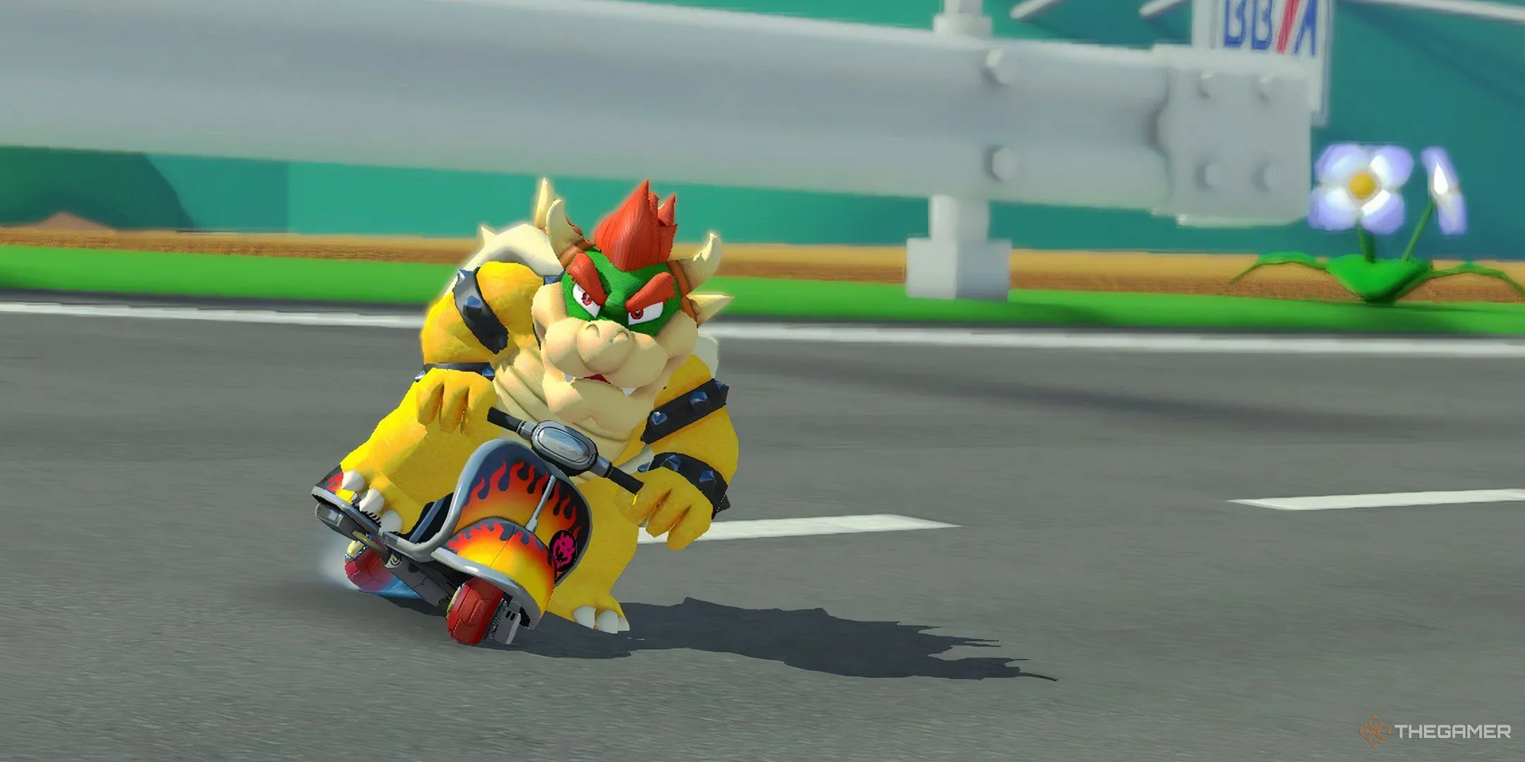 Bowser biểu diễn pha drift chuyên nghiệp trong chế độ Grand Prix của Mario Kart 8 Deluxe
