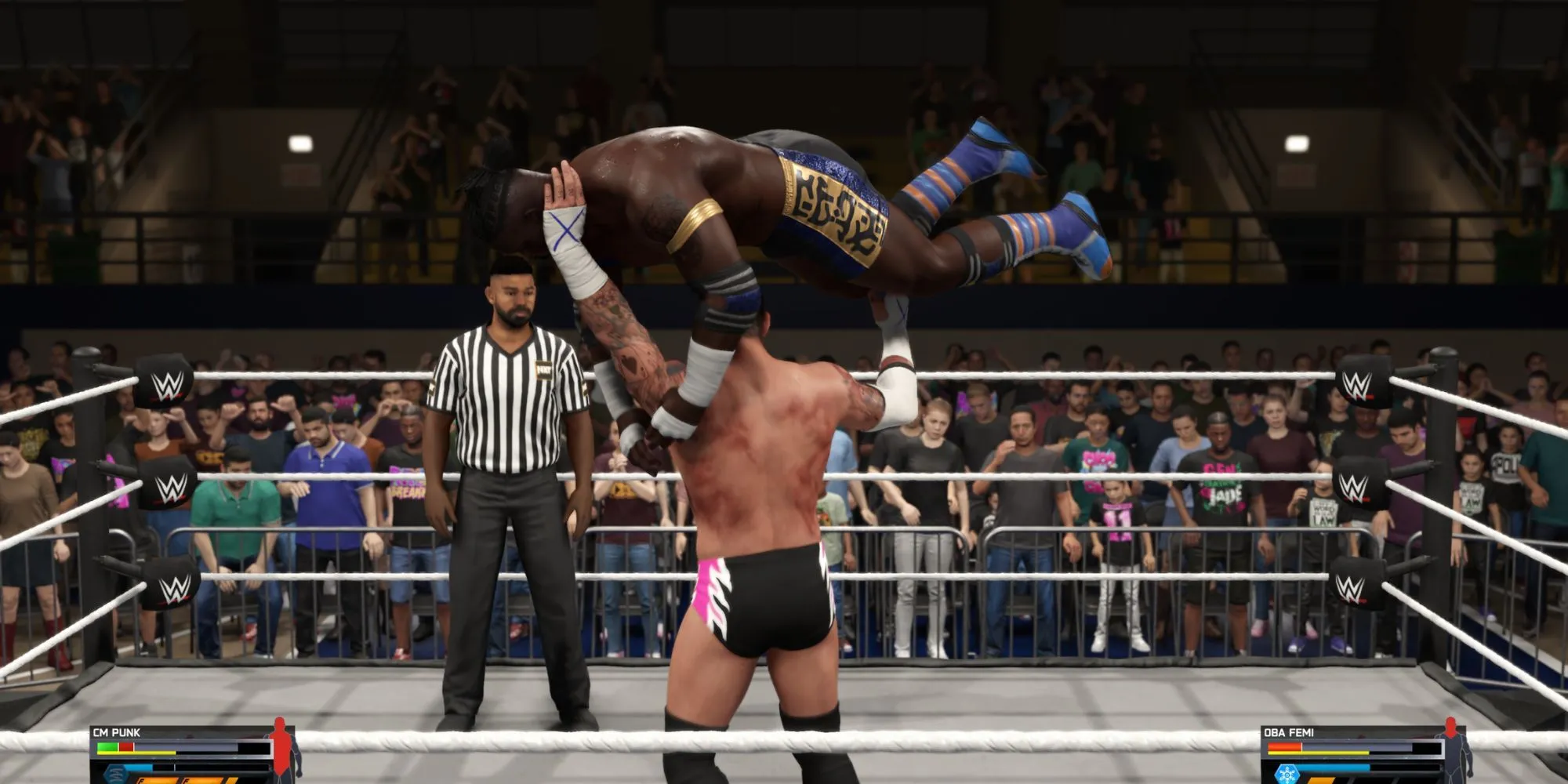 Các đấu sĩ biểu diễn kỹ năng đa dạng trong WWE 2K25, thể hiện phong cách chiến đấu