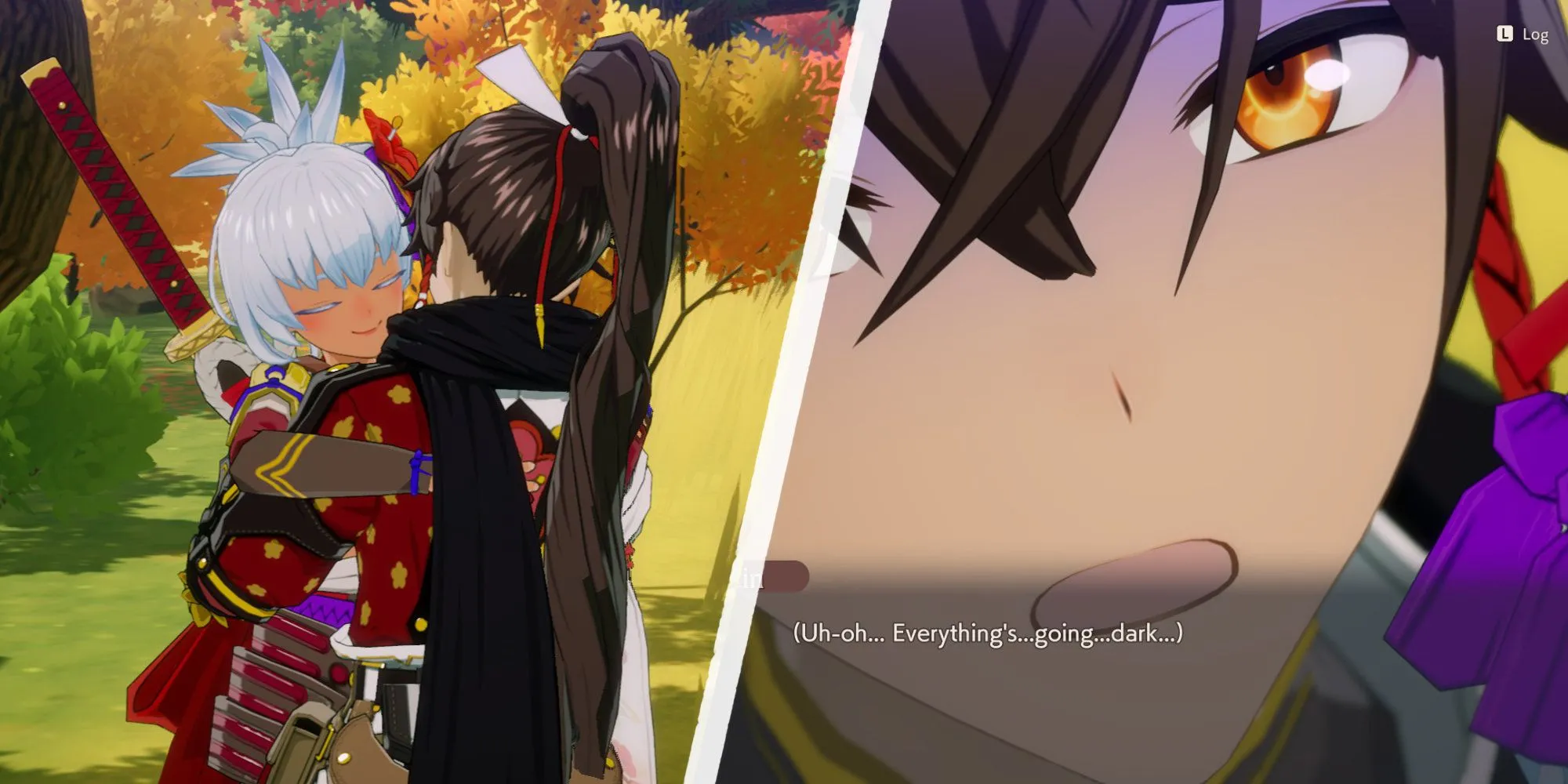 Cảnh nhân vật Matsuri ôm trong Rune Factory Guardians of Azuma