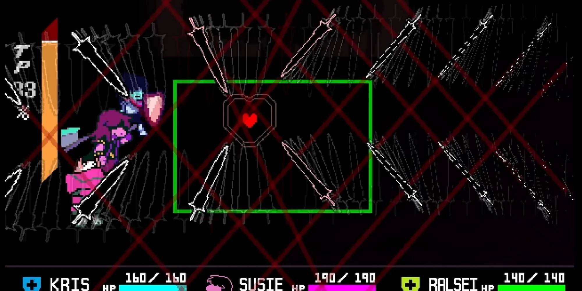 Đòn tấn công Đường Hầm Kiếm của Roaring Knight trong Deltarune Chapter 3