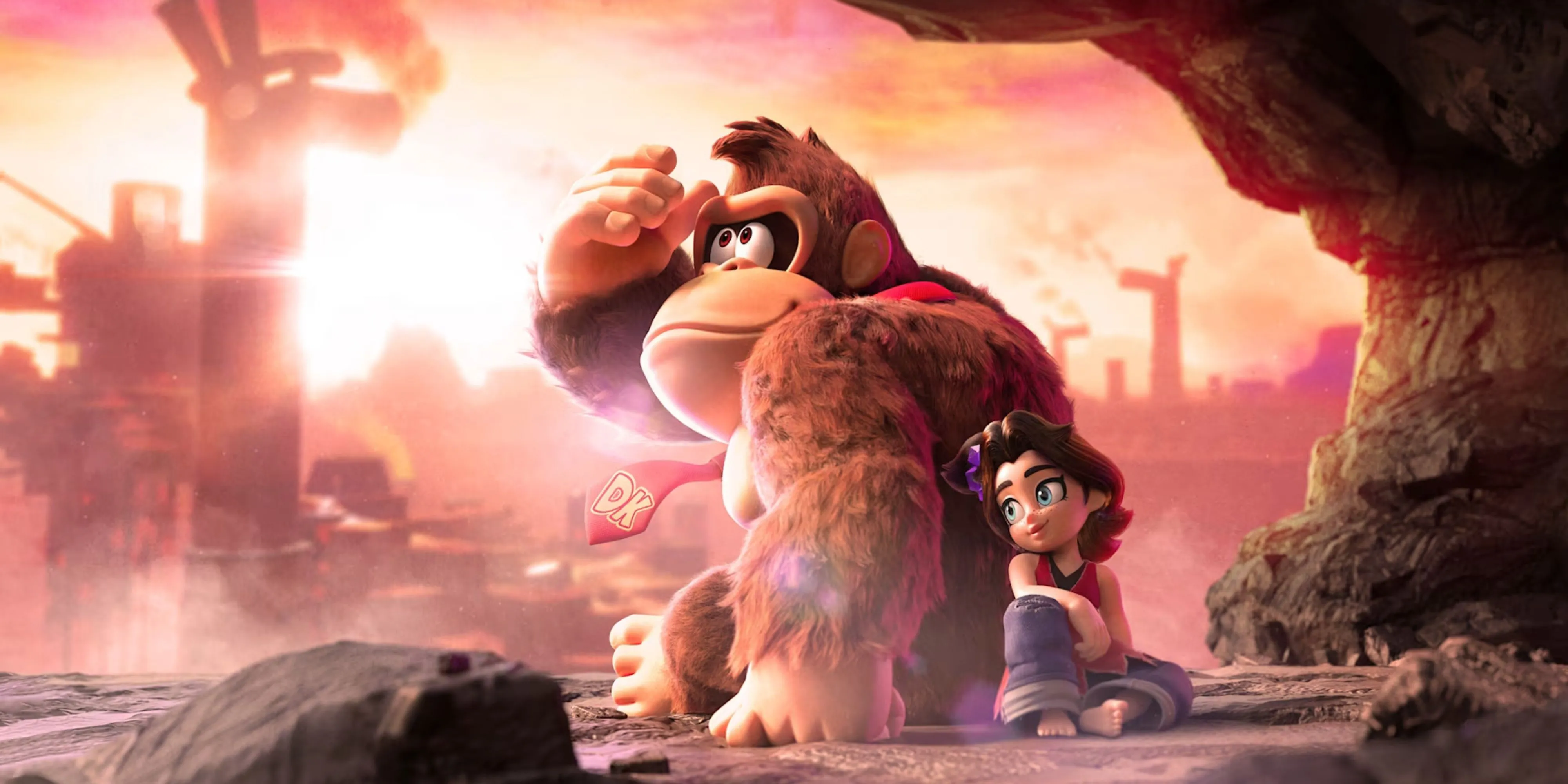 Donkey Kong và Pauline trong một cảnh của Donkey Kong Bananza trên nền đồ họa Switch 2