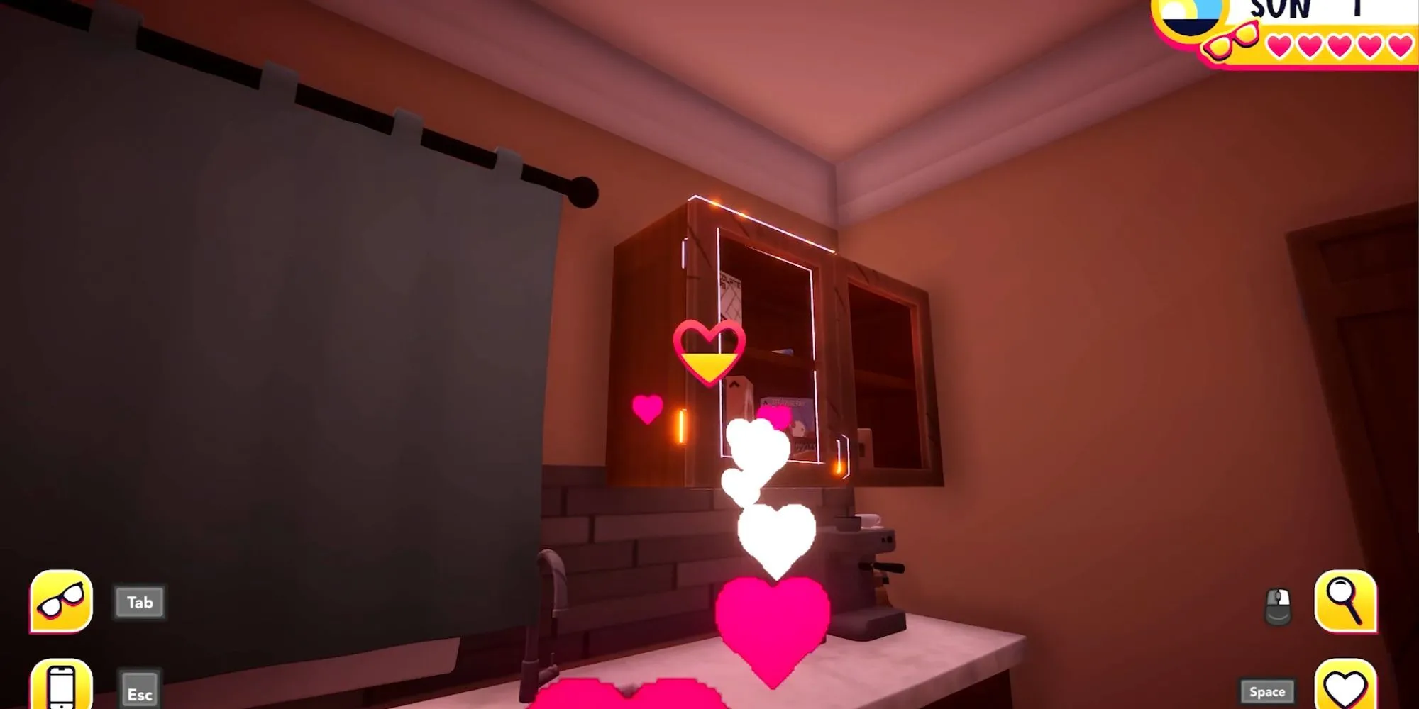 Giao diện gameplay của Date Everything! hiển thị các tùy chọn tương tác và chỉ số người chơi