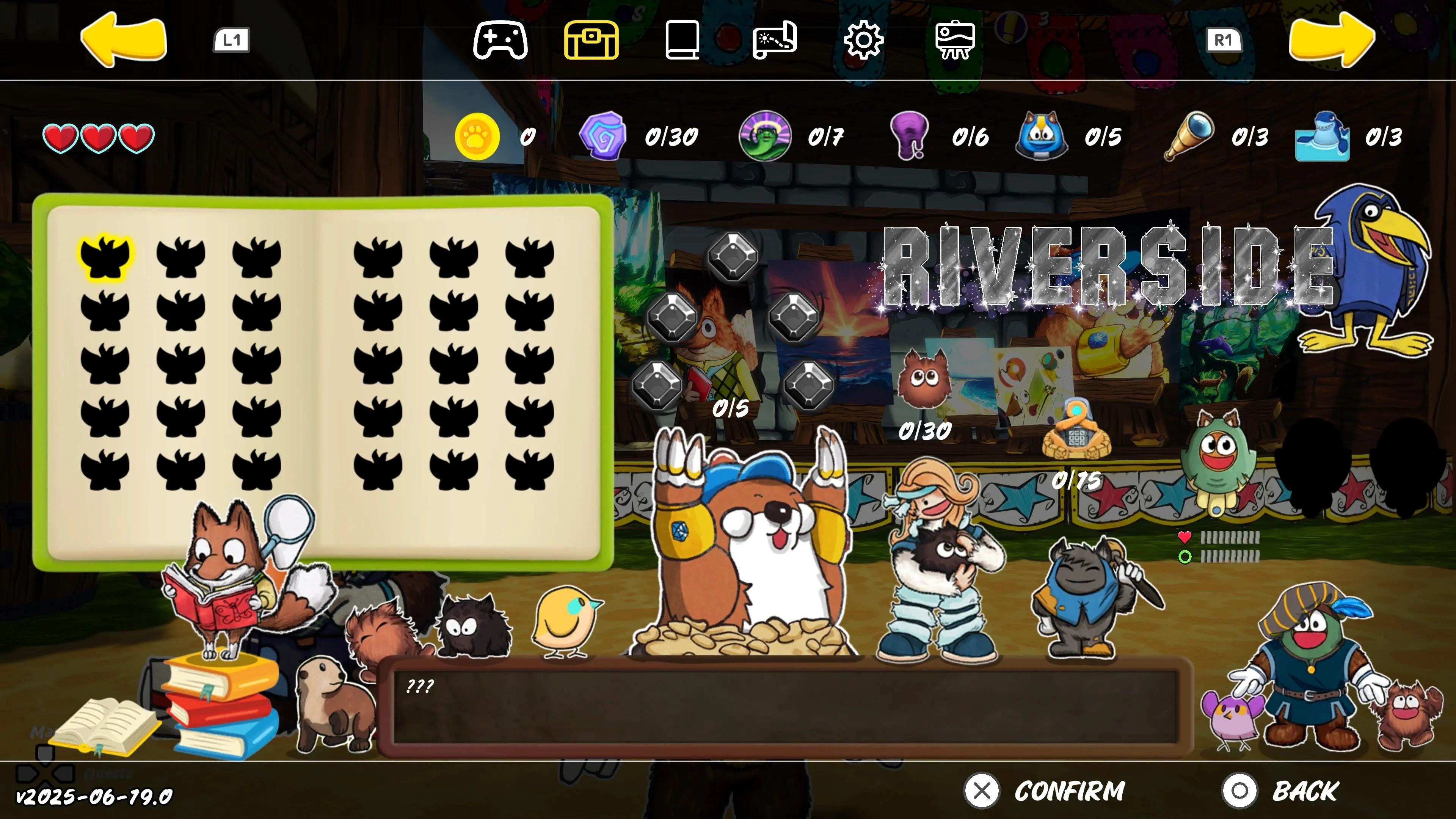 Giao diện menu hiển thị các vật phẩm sưu tầm trong game Ruffy and the Riverside