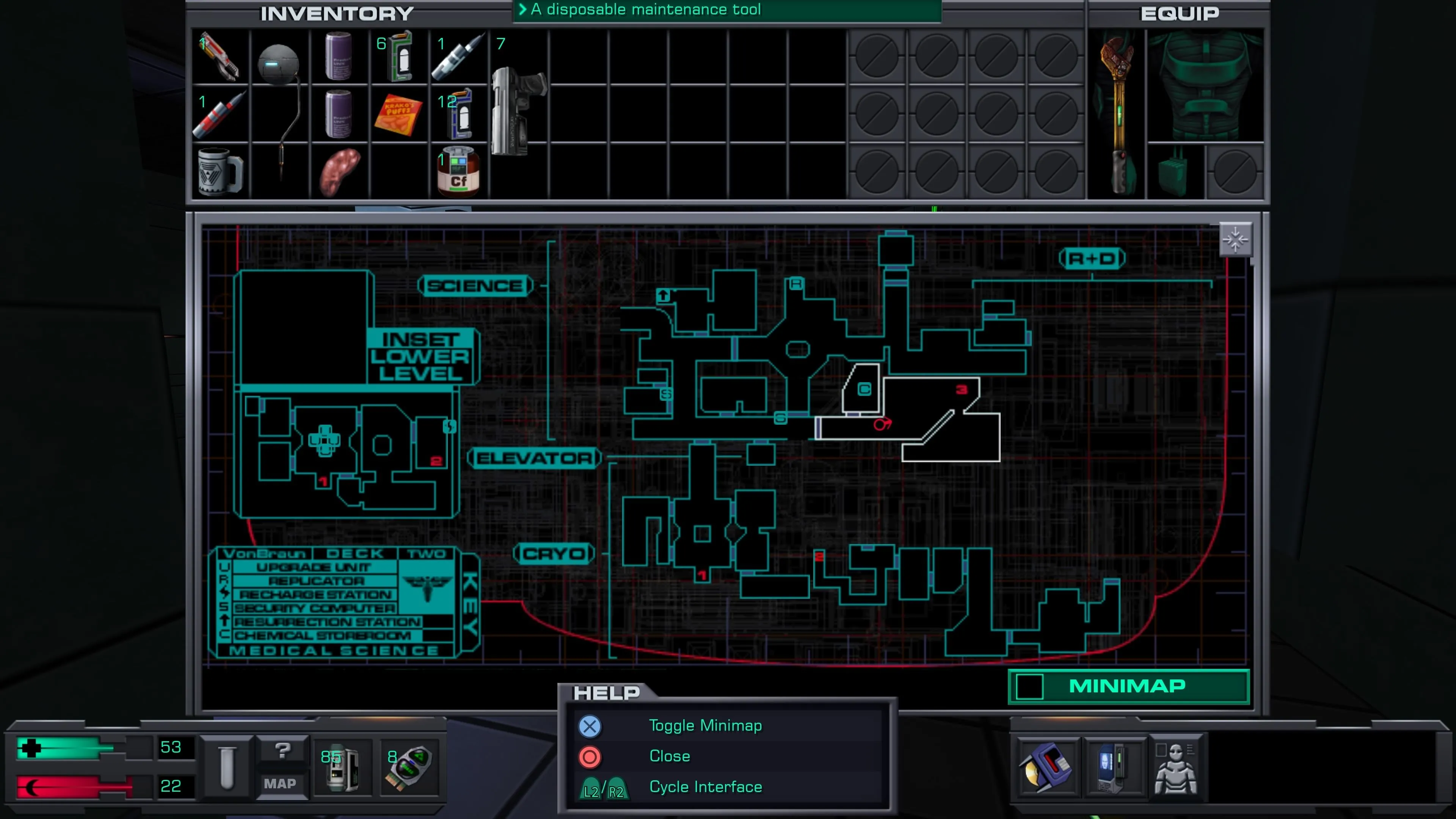 Giao diện menu trong System Shock 2