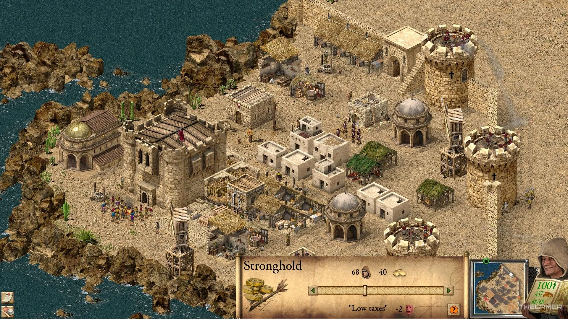 Giao diện thanh trượt điều chỉnh thuế suất trong Stronghold Crusader Definitive Edition, xuất hiện khi chọn Keep.