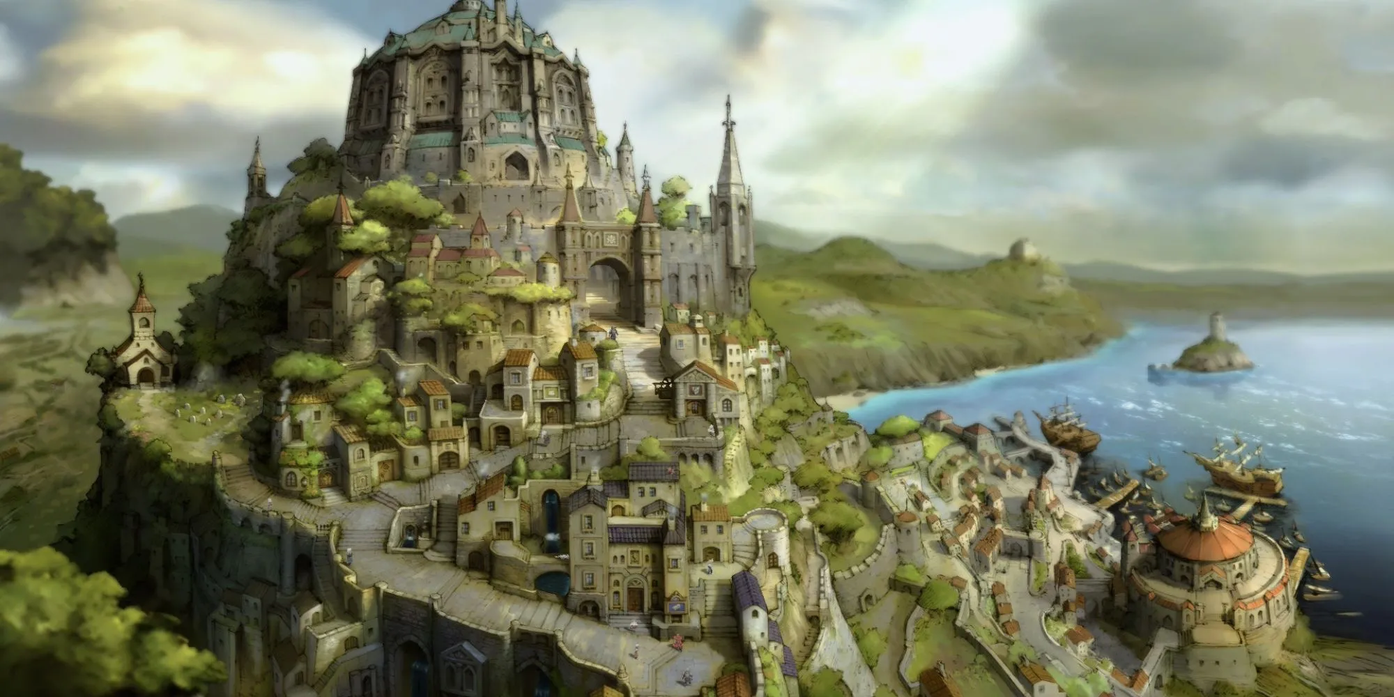 Khung cảnh môi trường trong Bravely Default Flying Fairy HD Remaster nhìn từ trên cao