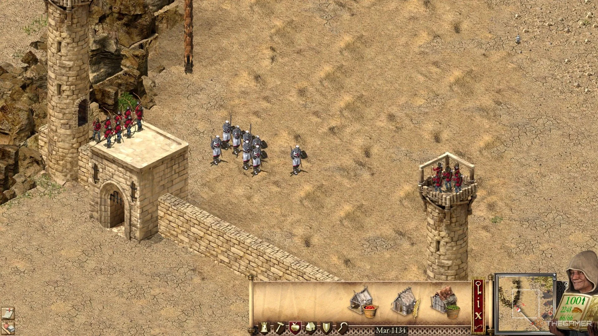 Kiếm sĩ và Cung thủ Châu Âu phòng thủ cổng thành trong Stronghold Crusader Definitive Edition.