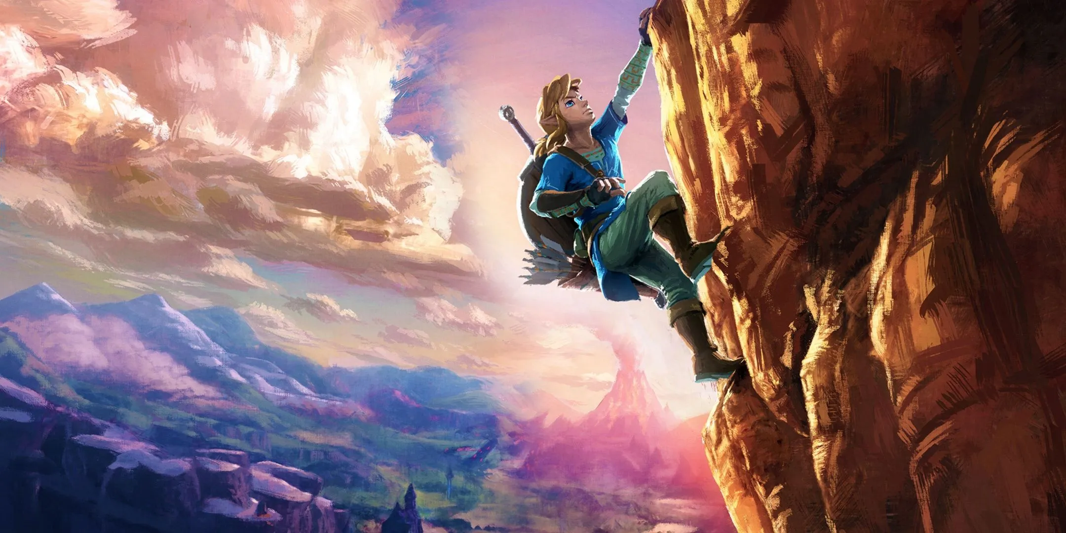 Link tương tác với thế giới mở rộng lớn trong The Legend Of Zelda: Breath Of The Wild.