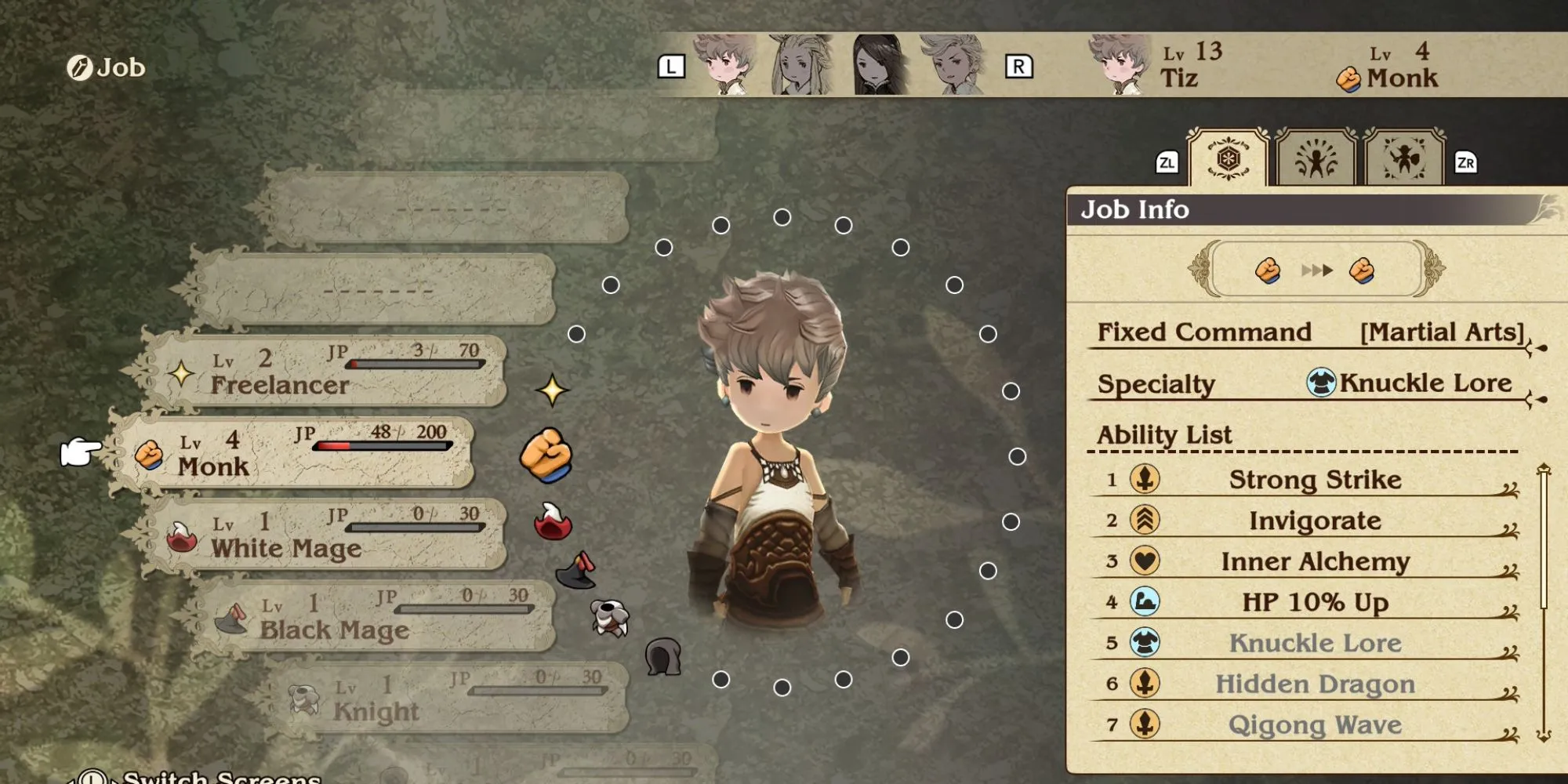 Màn hình chọn Job trong game JRPG Bravely Default HD