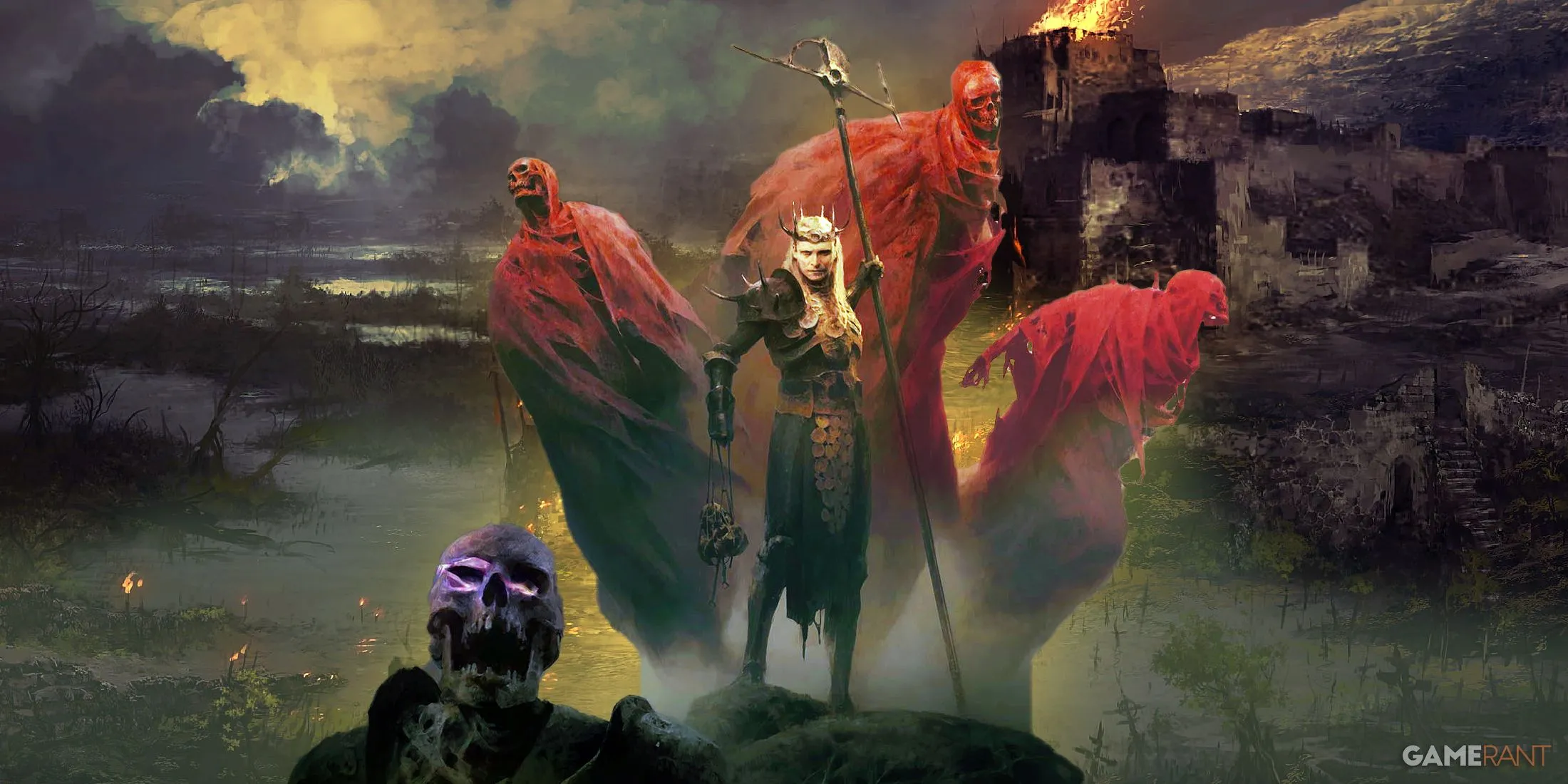 Nhân vật Necromancer và bầy quái vật đồng hành trong Diablo 4 Mùa 9 tại vùng đất Hawezar