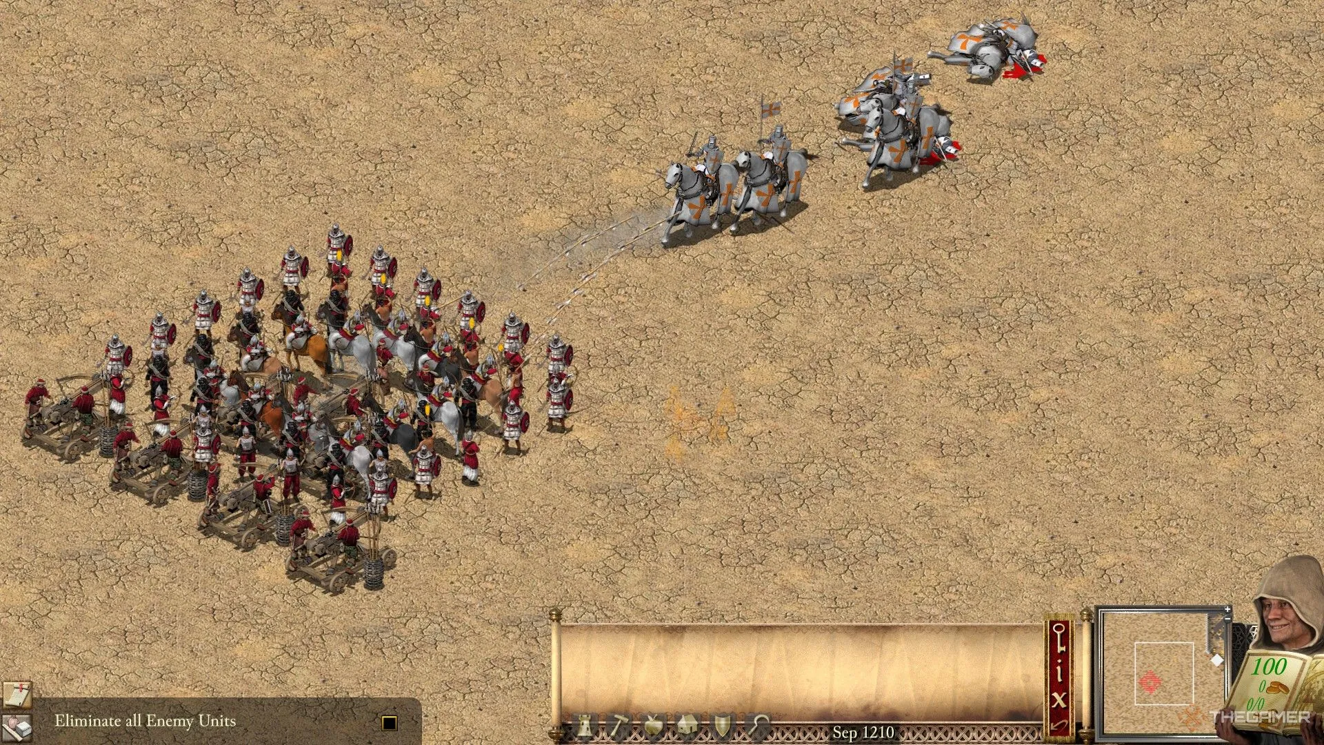 Nỏ thần lửa Ả Rập chặn đứng cuộc tấn công của Kỵ sĩ Thập Tự trong Stronghold Crusader Definitive Edition.
