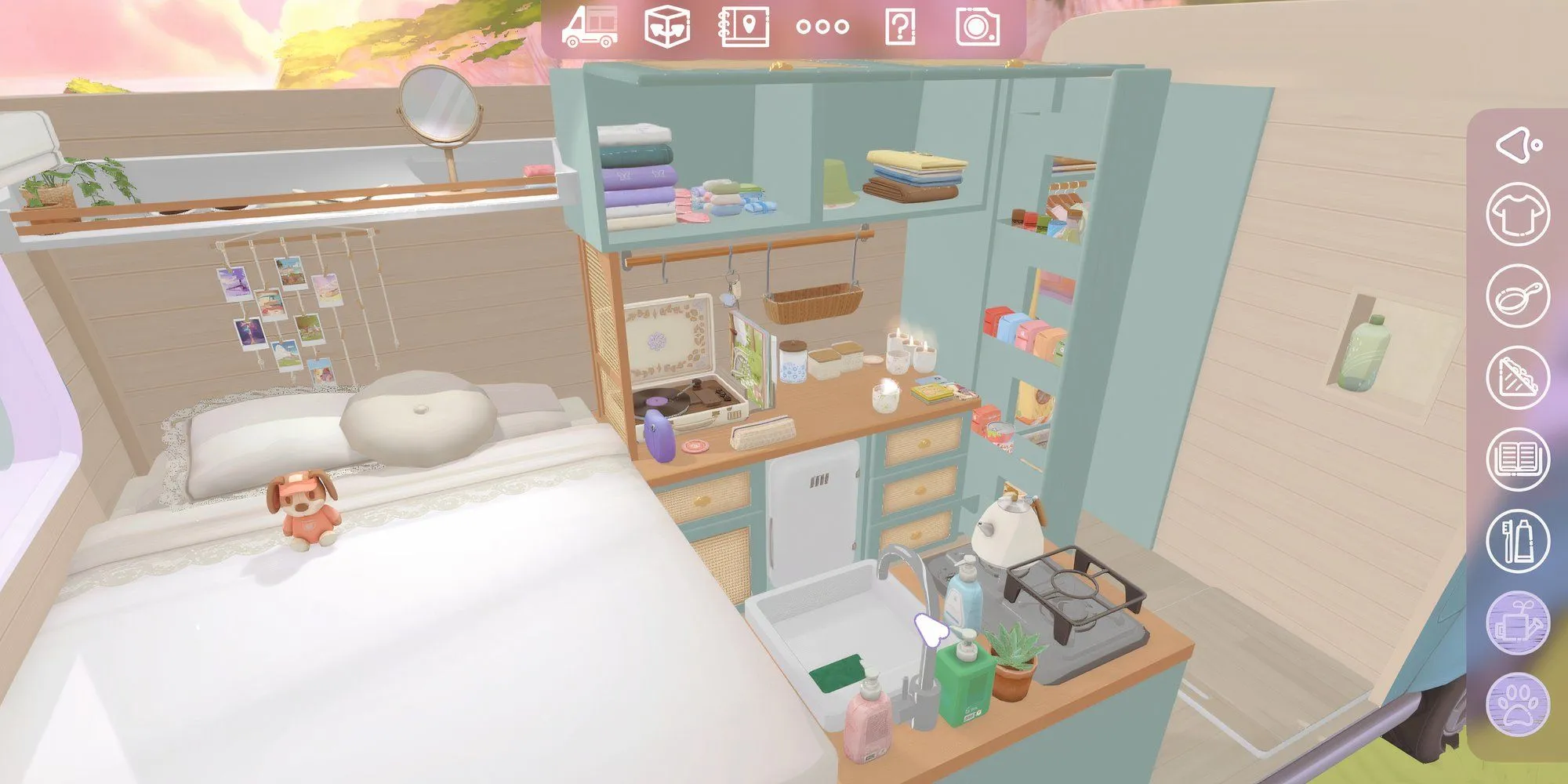 Nội thất xe camper van đã được sắp xếp gọn gàng trong game Camper Van Make it Home