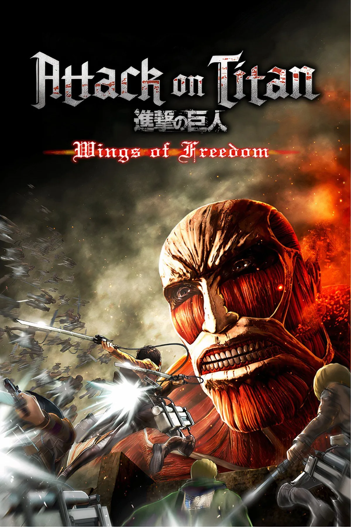 Poster game Attack on Titan: Wings Of Freedom, mô tả cuộc chiến chống lại Titan.