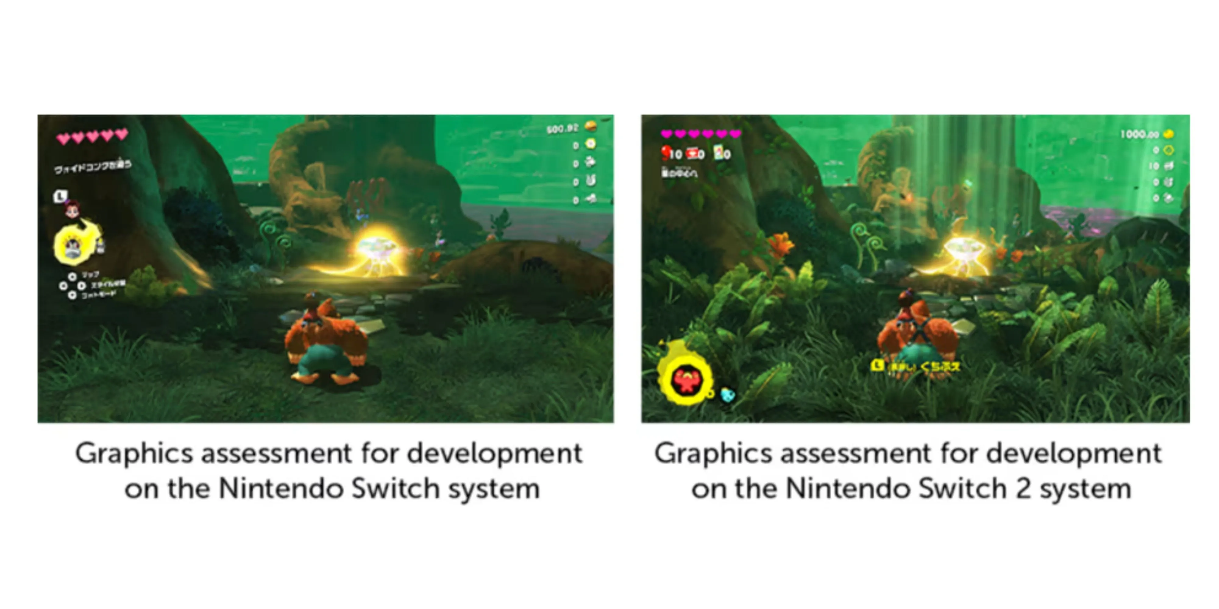 So sánh đồ họa Donkey Kong Bananza giữa Nintendo Switch đời đầu và Nintendo Switch 2, cho thấy sự khác biệt về chi tiết môi trường