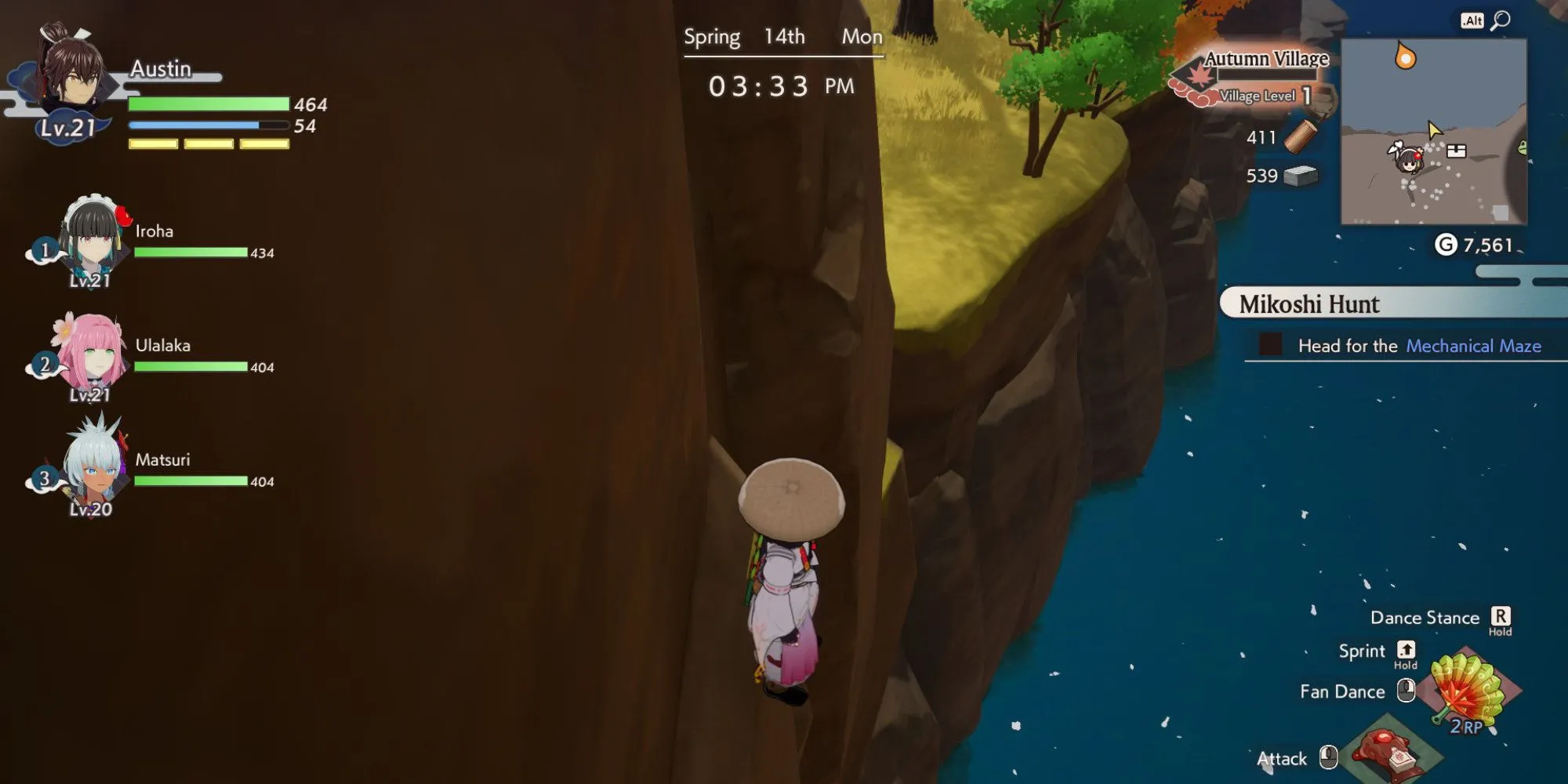 Thực hiện động tác platforming trong game Rune Factory Guardians of Azuma