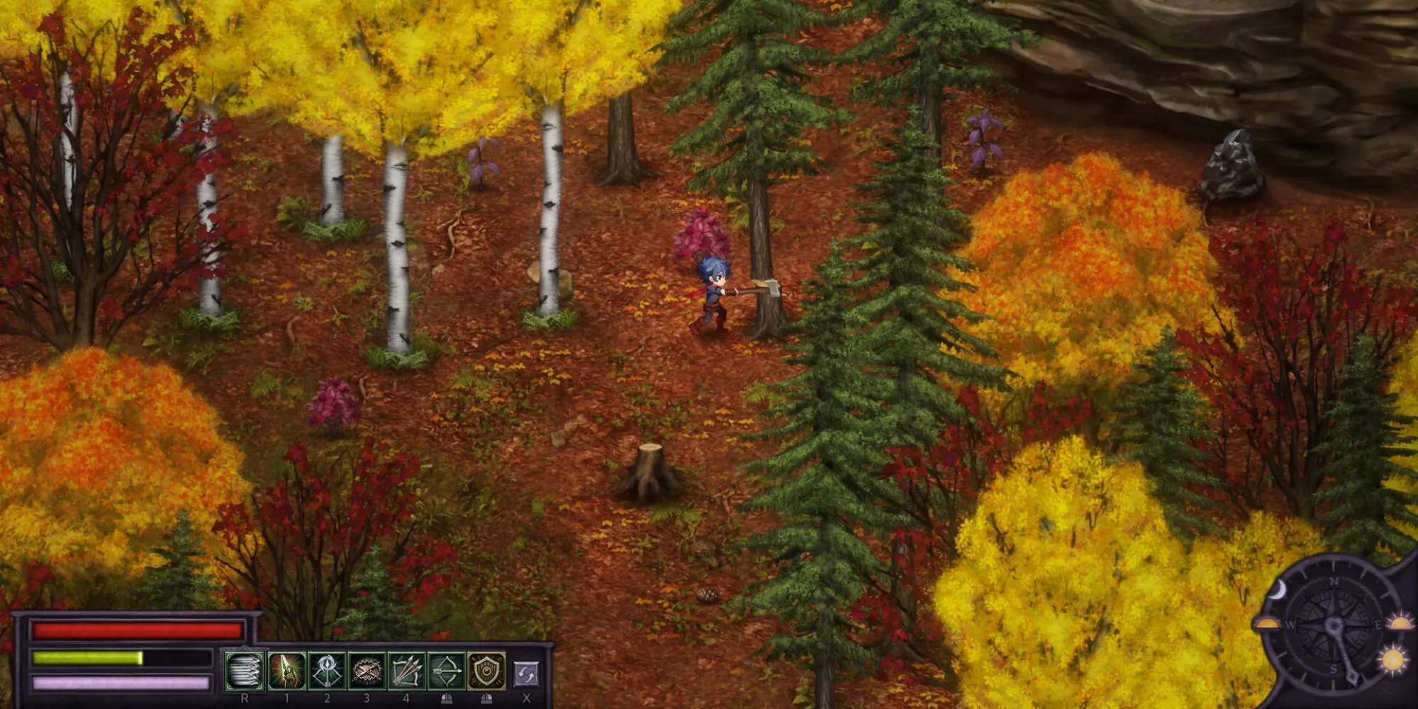 Cảnh chiến đấu và thu thập tài nguyên trong game Bleaklight Falls