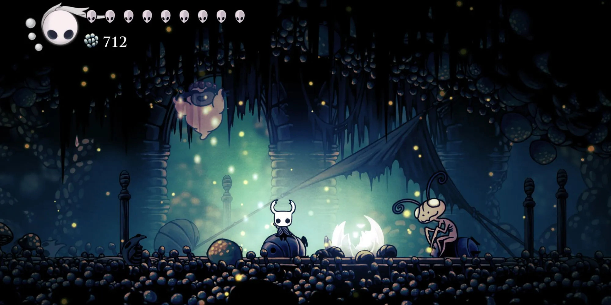 Chân Dung Leg Eater bán Fragile Charm tại Fungal Wastes trong Hollow Knight
