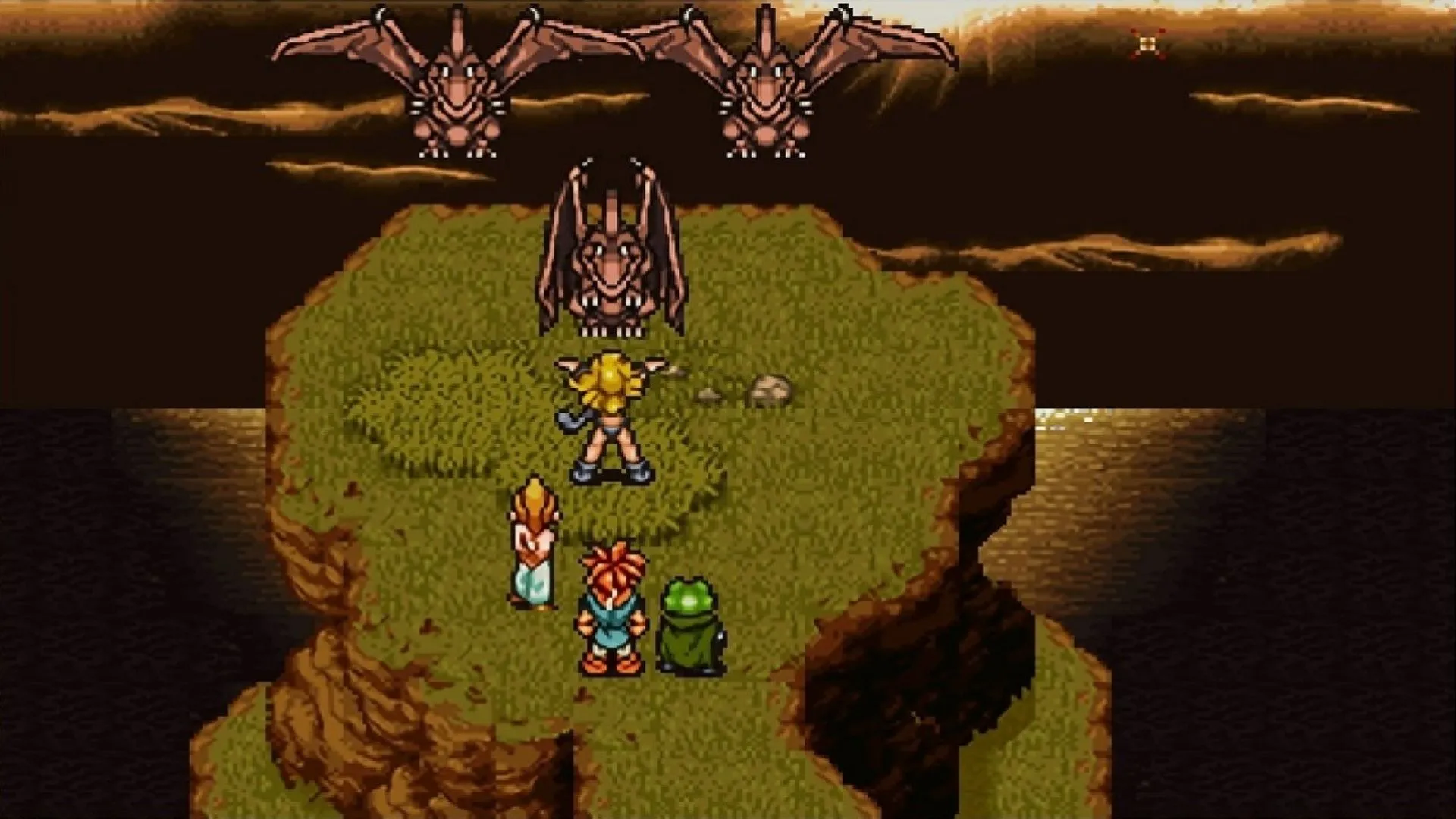 Crono và đồng đội sẵn sàng chiến đấu trong Chrono Trigger, một biểu tượng của JRPG du hành thời gian