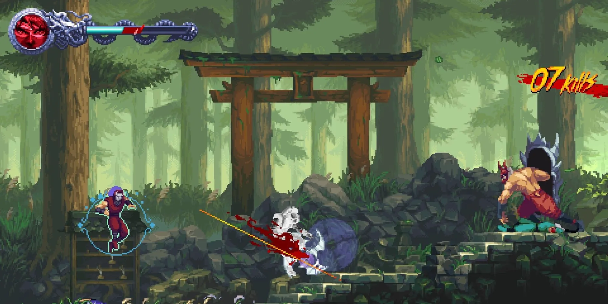 Gameplay Ninja Gaiden Ragebound: Kenji Mozu và Kumori trong bối cảnh 2D