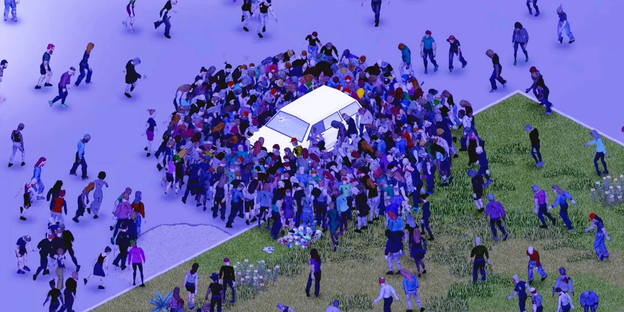 Góc nhìn từ trên cao trong Project Zomboid, cho thấy sự hoang tàn của một thế giới hậu tận thế