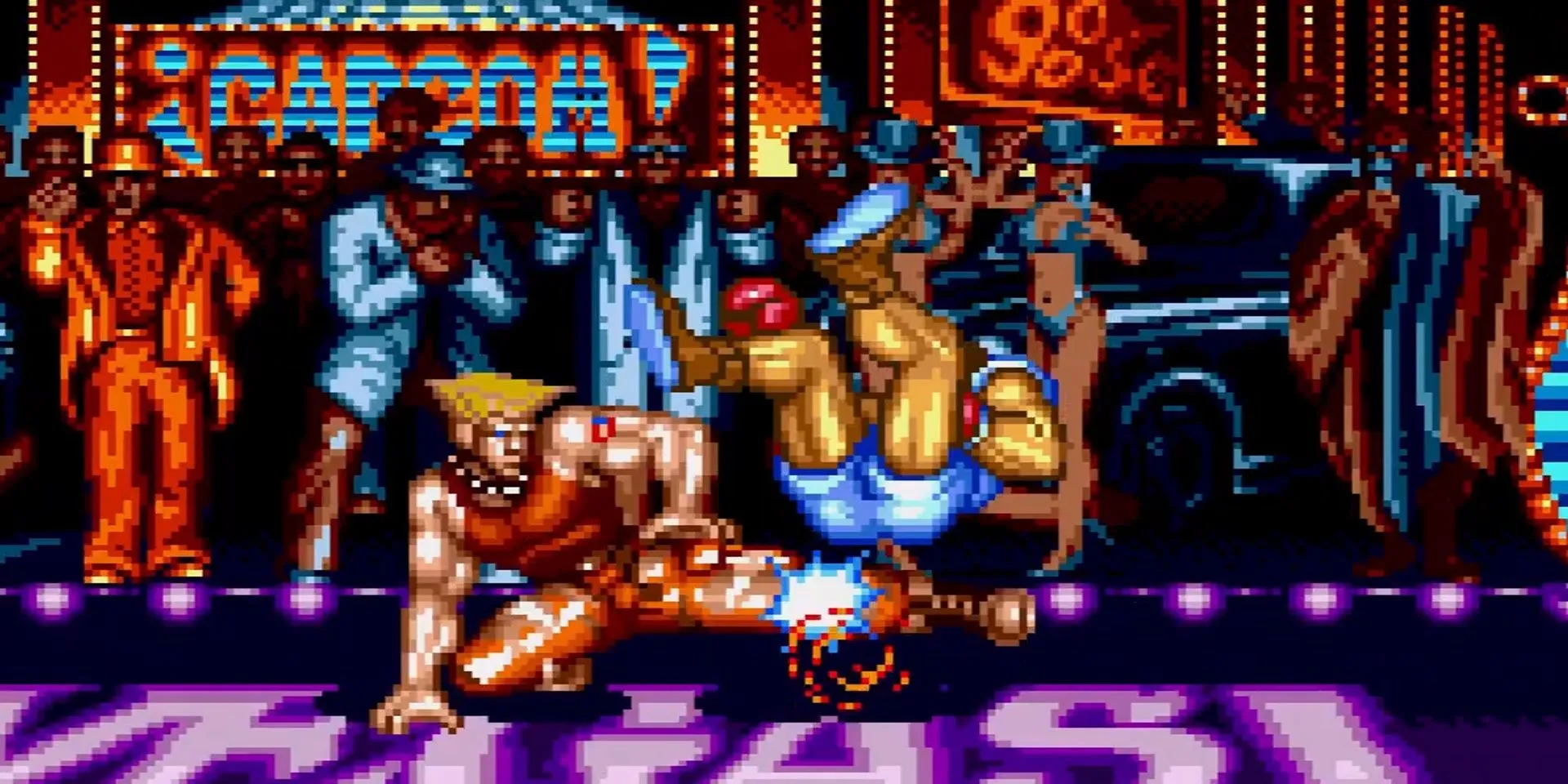 Guile và Balrog trong màn đấu Street Fighter II trên Sega Genesis