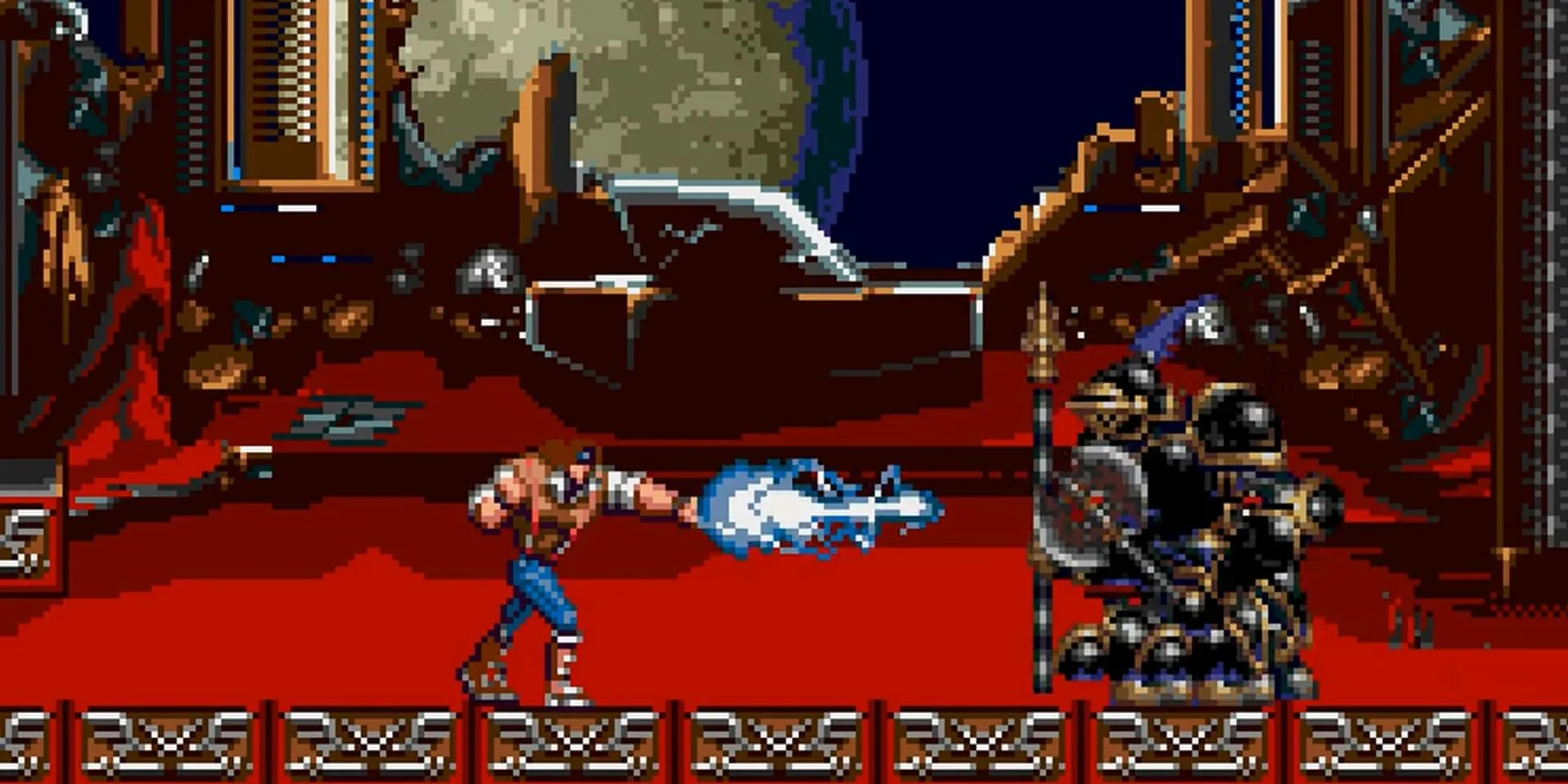 John Morris đối đầu boss trong Castlevania Bloodlines trên Sega Mega Drive