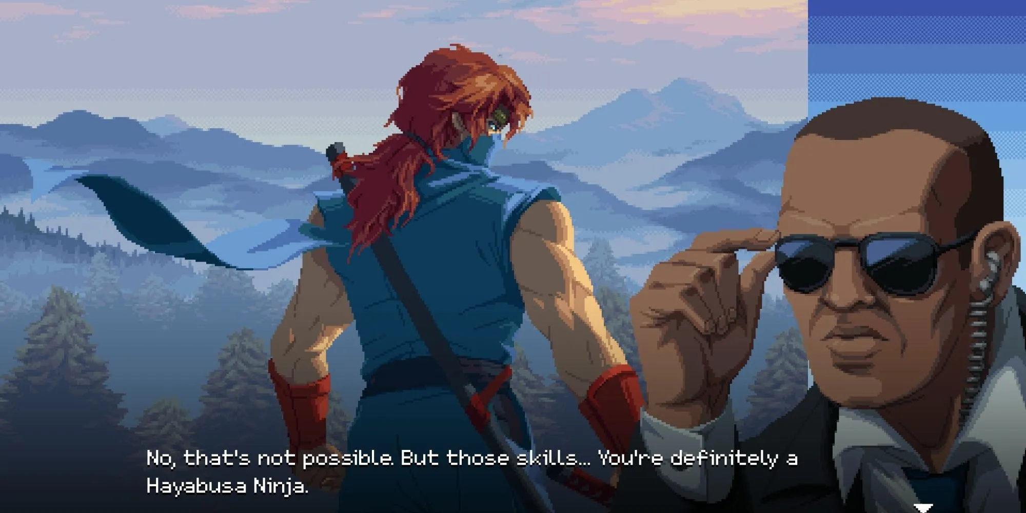 Kenji Mozu và Kumori trong phân cảnh cốt truyện Ninja Gaiden Ragebound