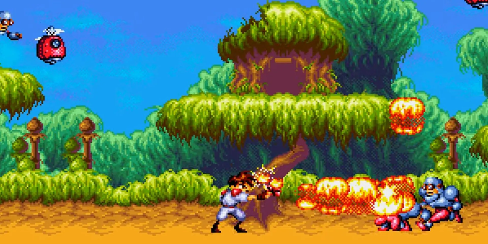 Nhân vật sử dụng súng Fire kép trong game Gunstar Heroes