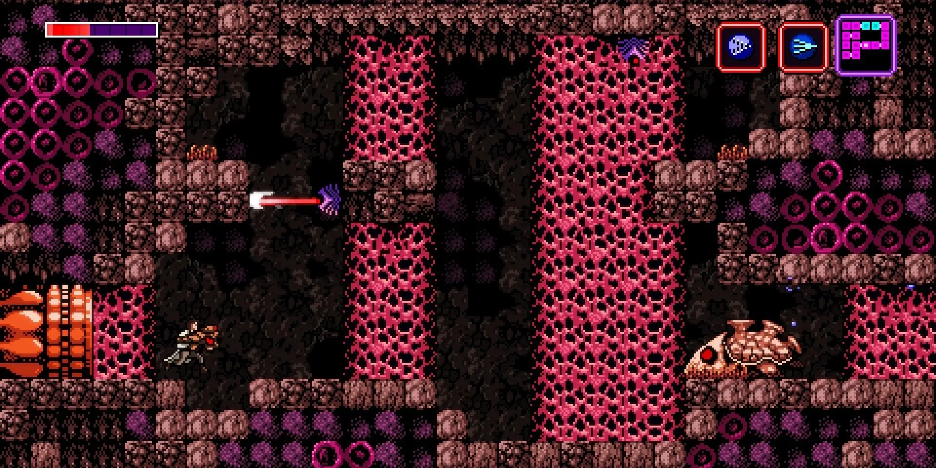 Những bức tường lớn trong Axiom Verge với kiến trúc bí ẩn