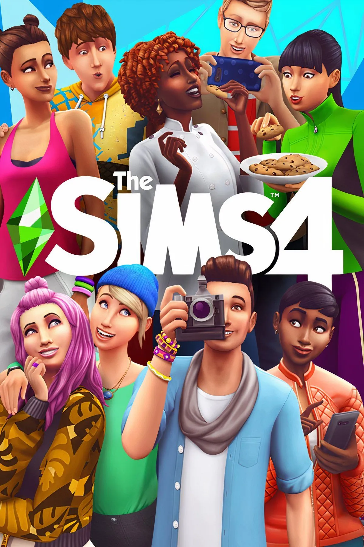 Ảnh bìa The Sims 4 - tổng hợp nghệ thuật, cover trang tag game thể hiện thương hiệu lâu năm của series