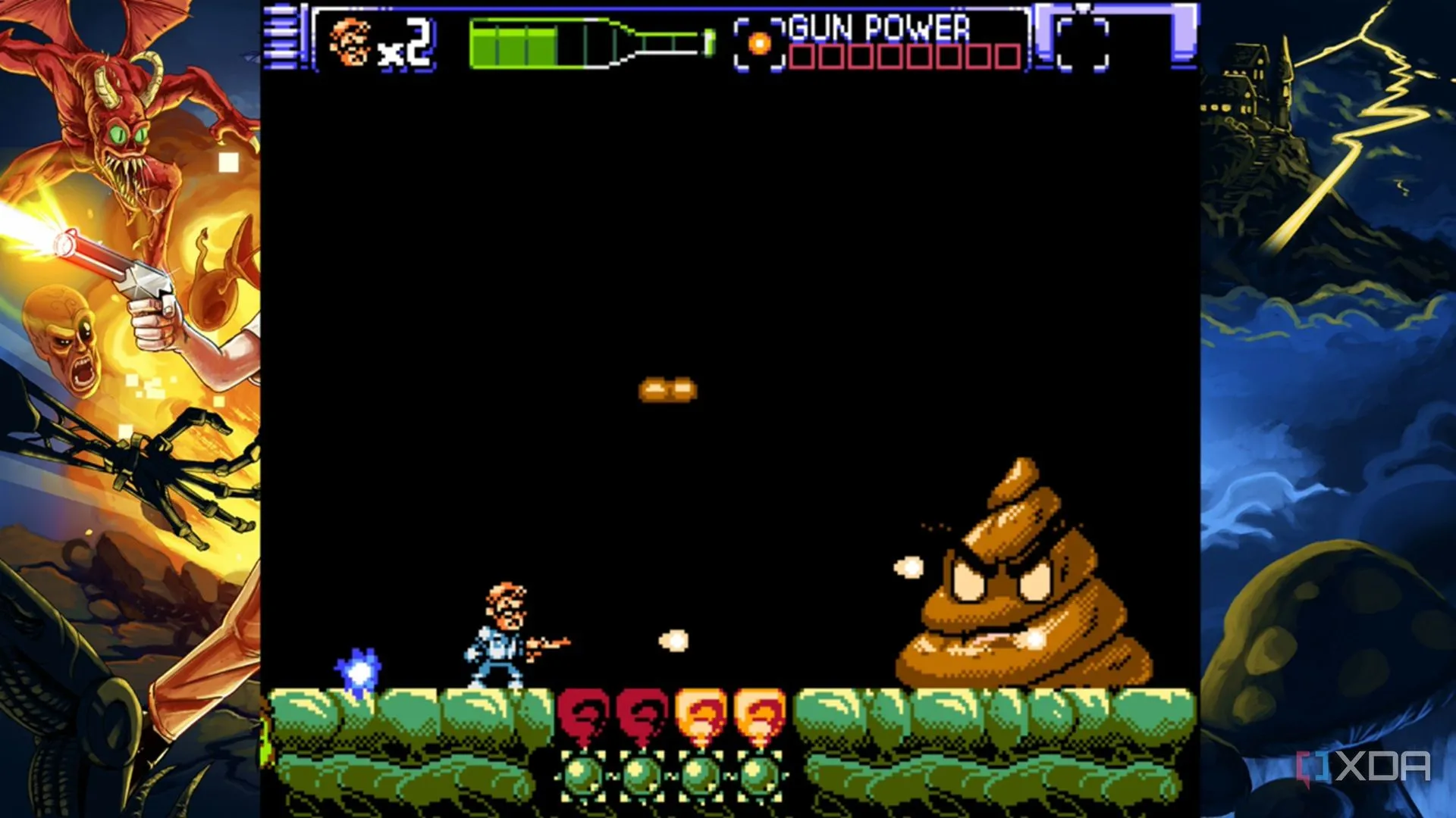 Ảnh chớp cảnh mini boss trong Angry Video Game Nerd 8-Bit, phong cách pixel homage các game cũ