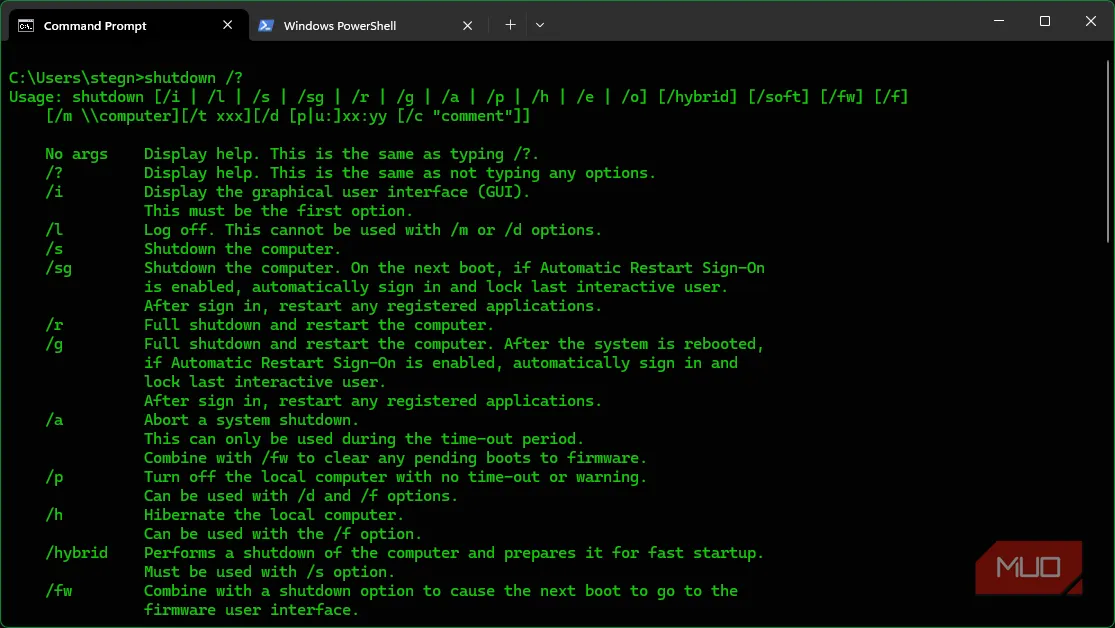 Ảnh minh họa lệnh shutdown trong Command Prompt, dùng để tắt hoặc khởi động lại máy theo lịch cho game thủ.