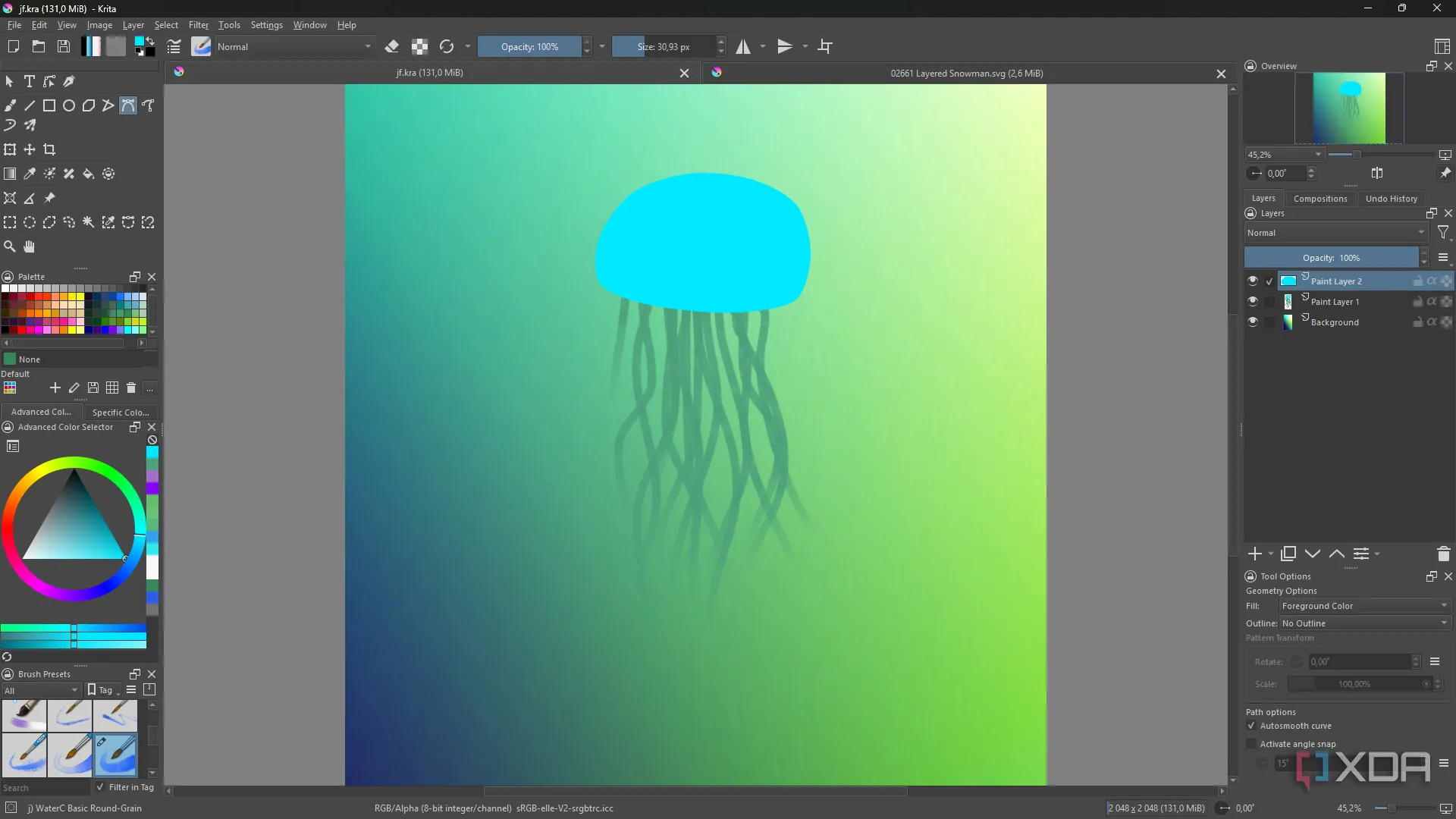 Ảnh sứa xử lý màu trong Krita — ví dụ chỉnh màu không phá hủy cho artwork game