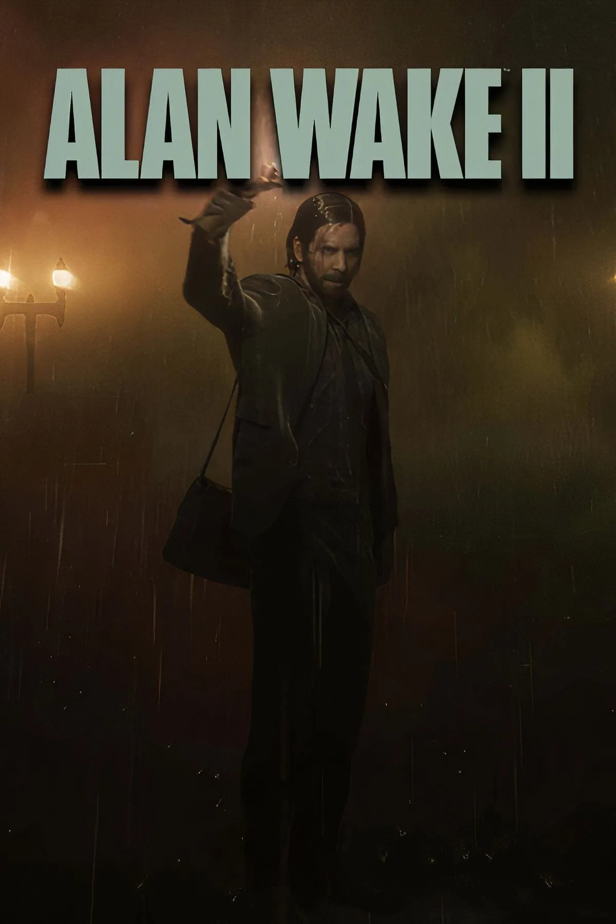 Bìa Alan Wake 2 với khuôn mặt xám và ánh sáng rọi