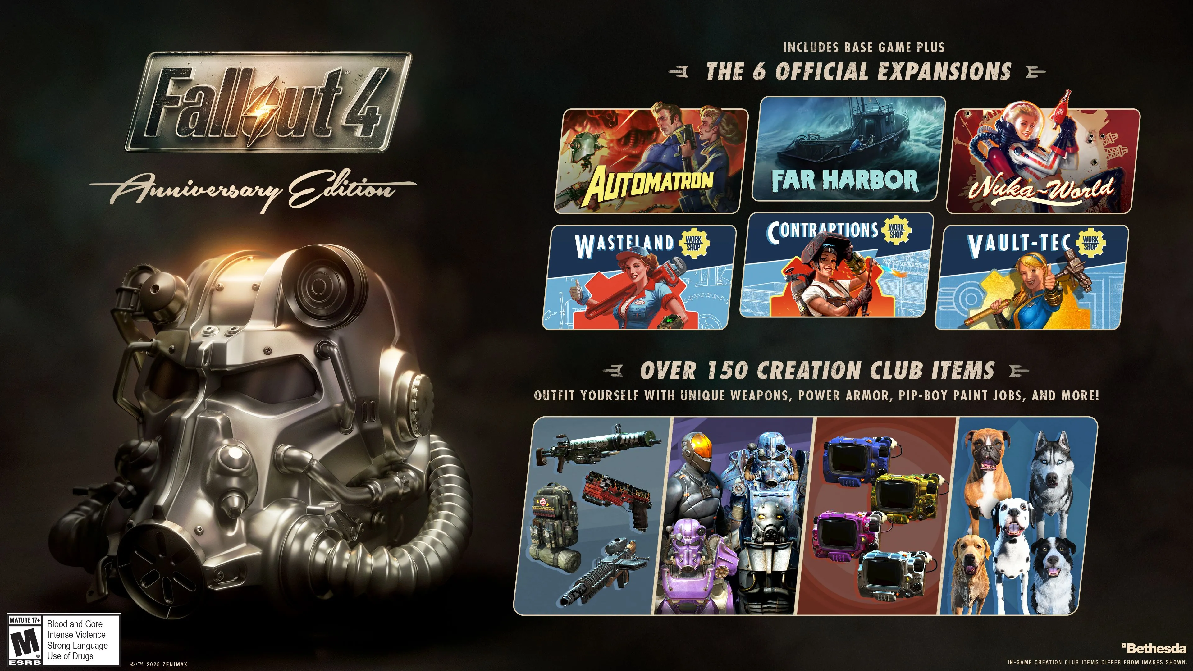 Bìa Fallout 4 Anniversary Edition với Creations và nội dung kỷ niệm