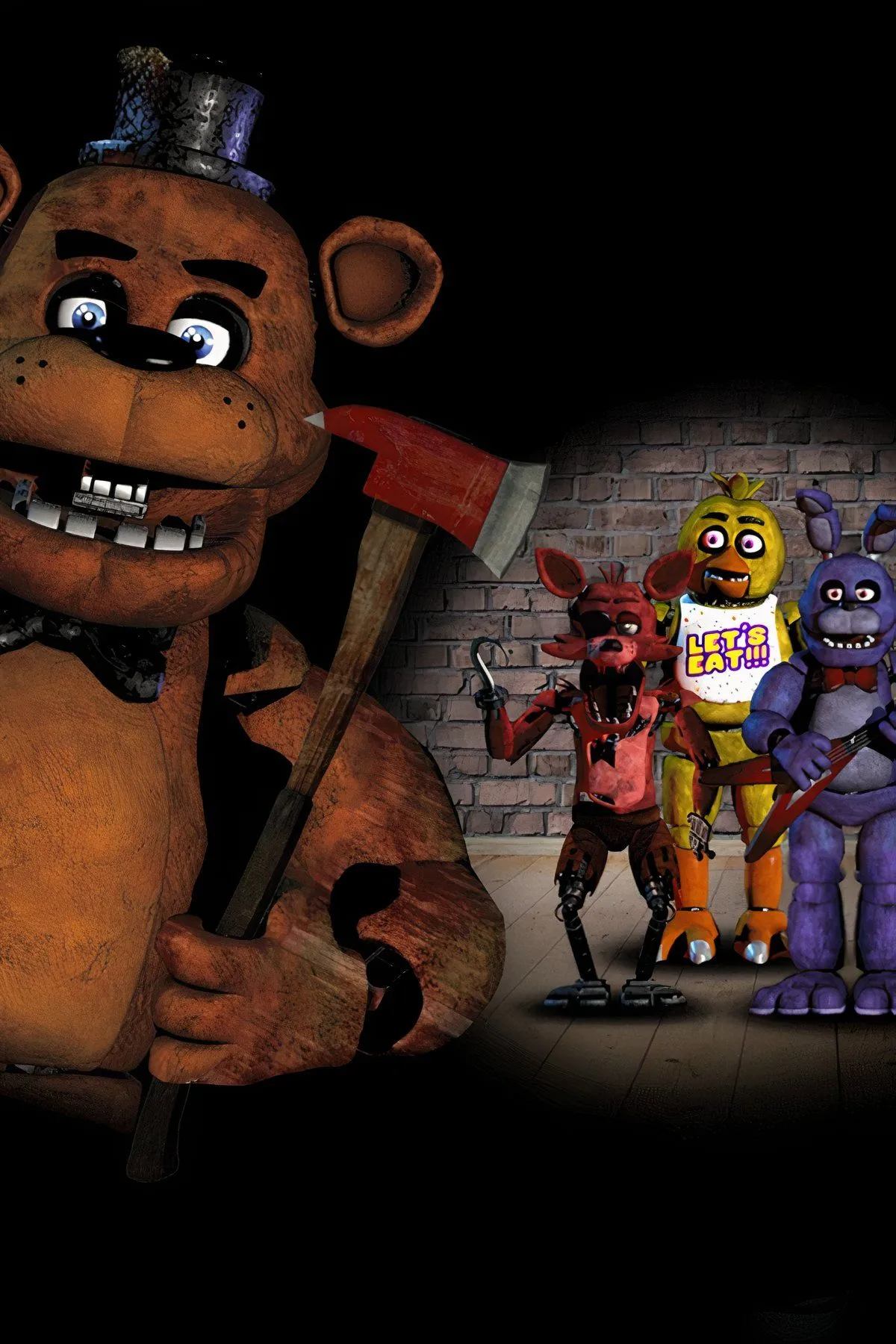 Bìa Five Nights at Freddy's với animatronic và bầu không khí căng thẳng