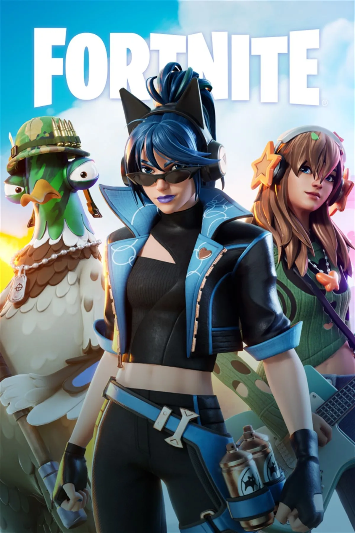 Bìa Fortnite với hình Wednesday Addams và logo Fortnitemares