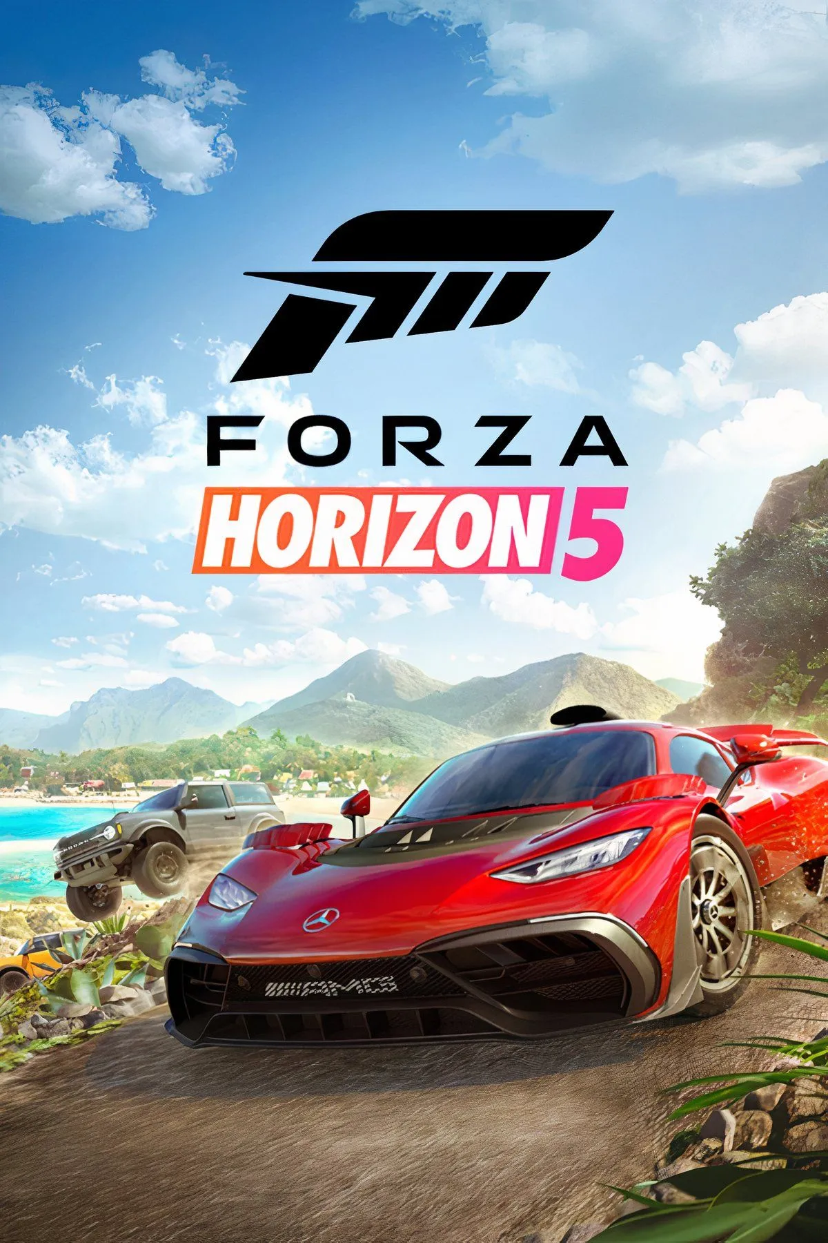 Bìa Forza Horizon 5: cảnh đua xe với phong cảnh rực rỡ
