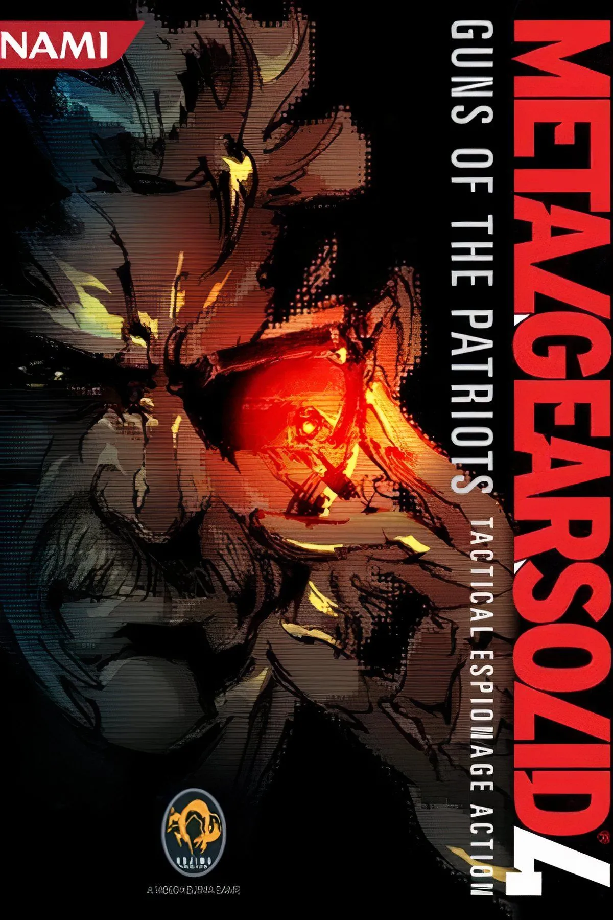 Bìa Metal Gear Solid 4 với hình ảnh nhân vật và phong cách điện ảnh đặc trưng của Kojima