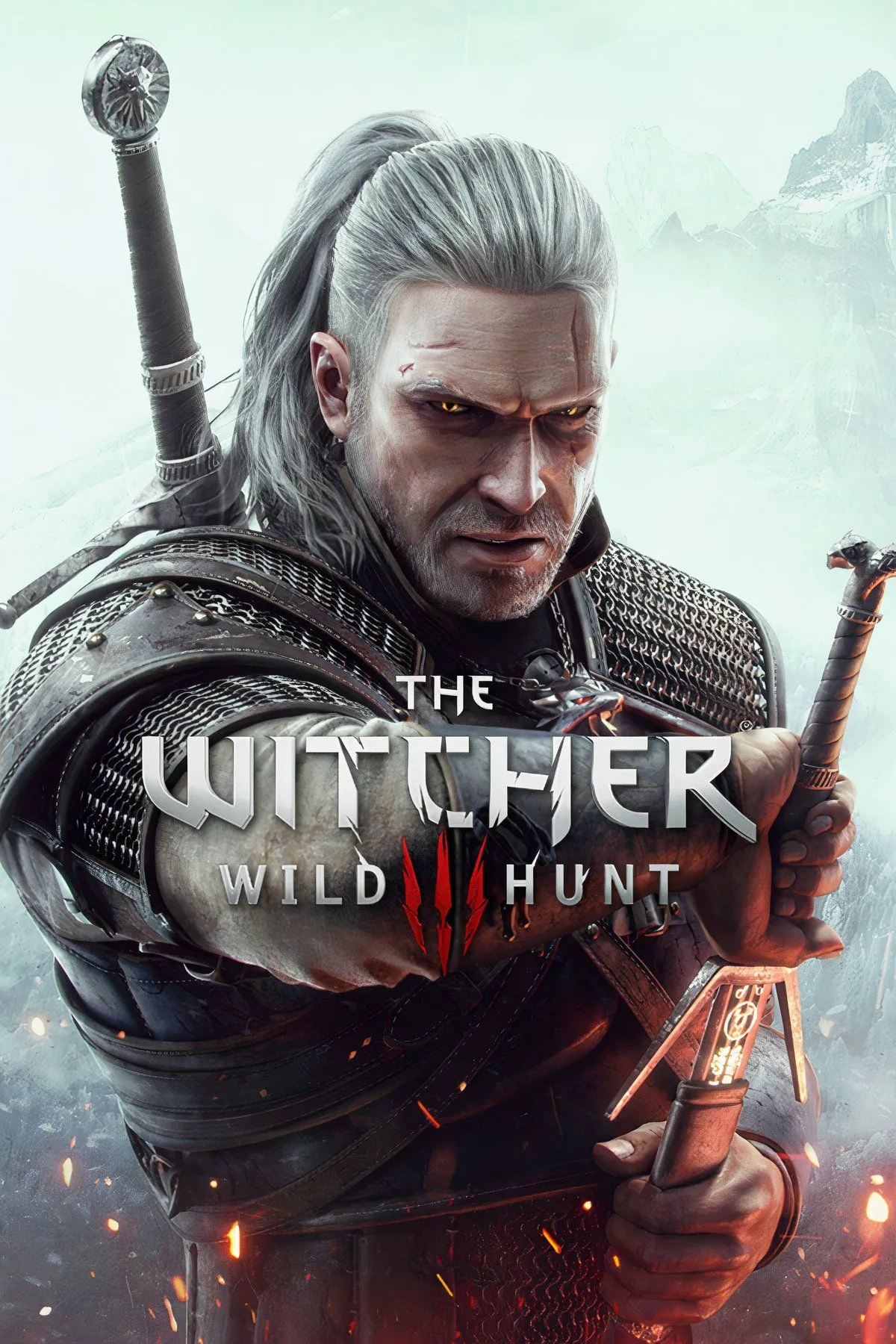Bìa The Witcher 3: Wild Hunt với phong cảnh vùng đất mở rộng