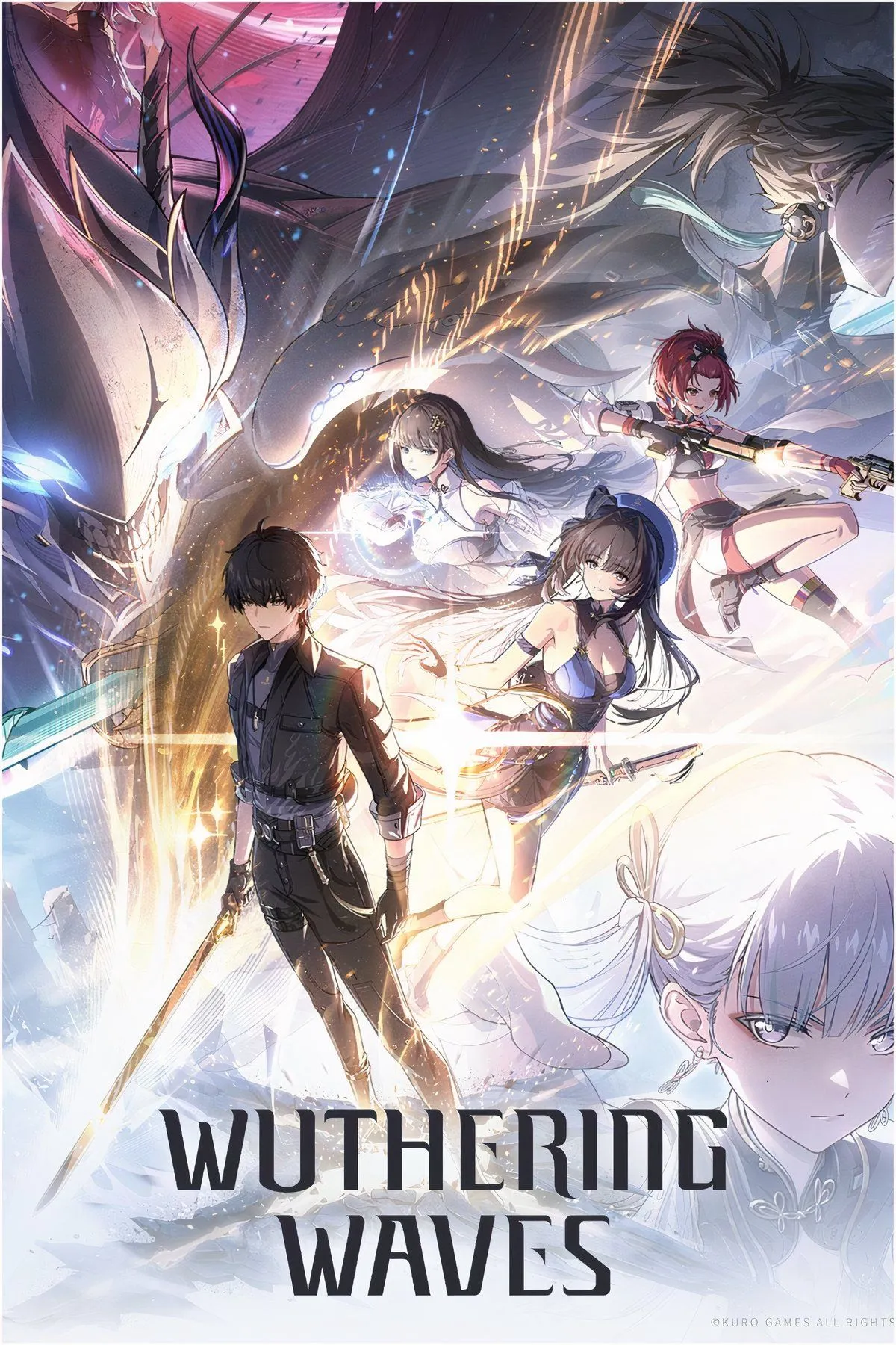 Bìa Wuthering Waves với nhân vật anime trong khung cảnh mở rộng, cảnh quan rực rỡ