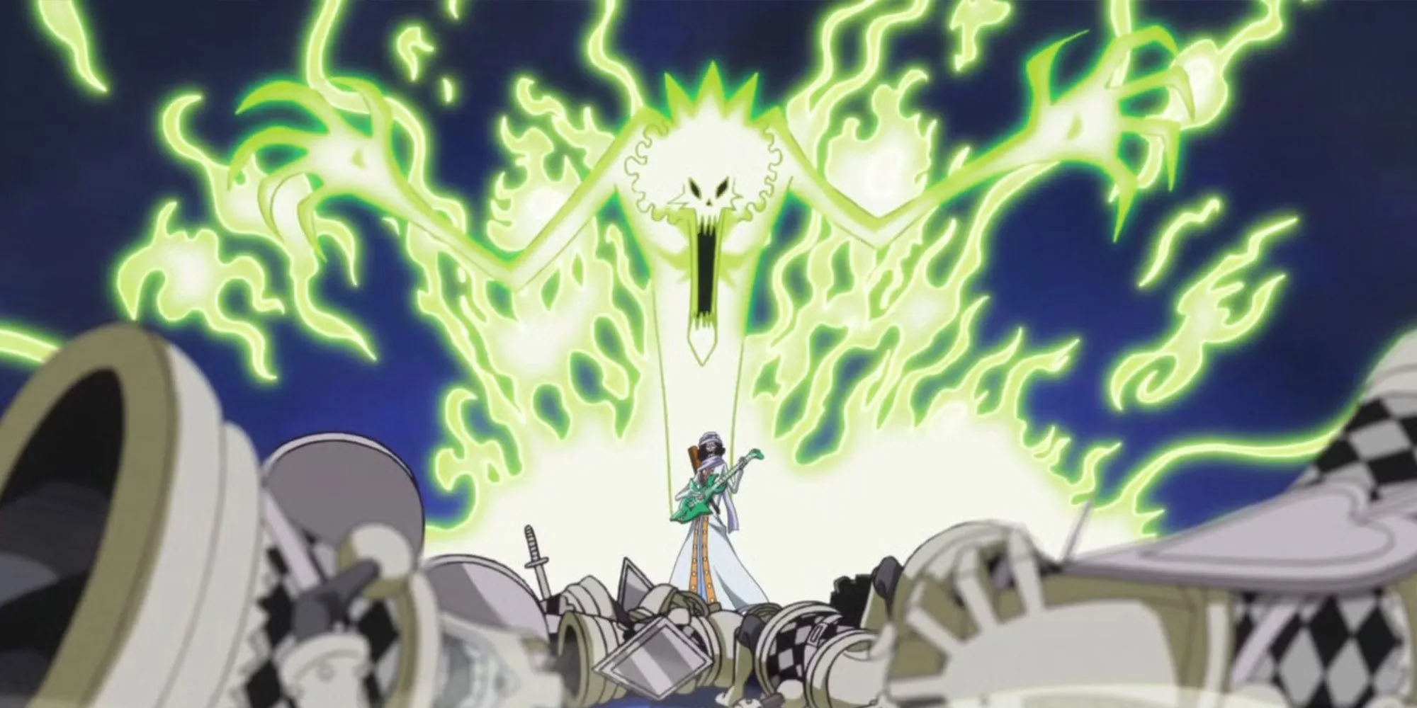 Brook sử dụng trái ác quỷ trên chiến trường, tiềm năng Haki Vũ Trang