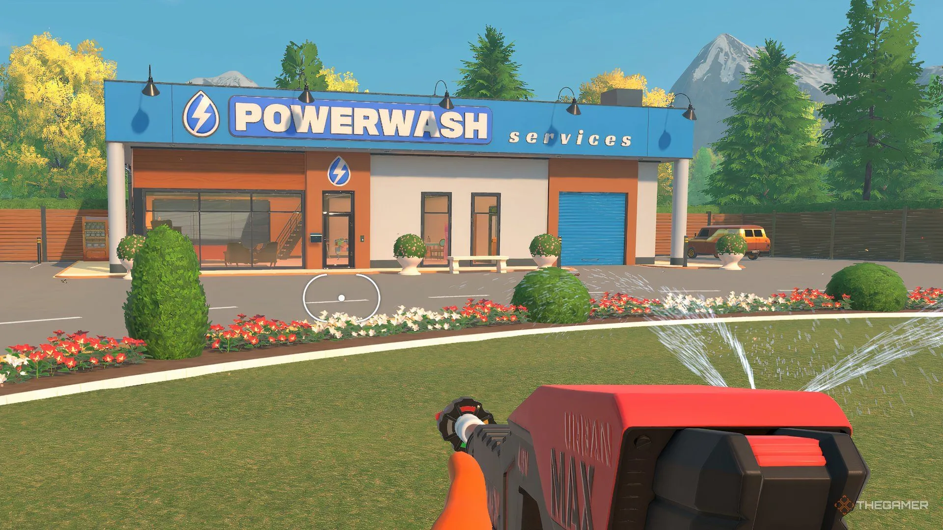 Căn cứ nhà với chiếc van được tuỳ biến họa tiết trong PowerWash Simulator 2