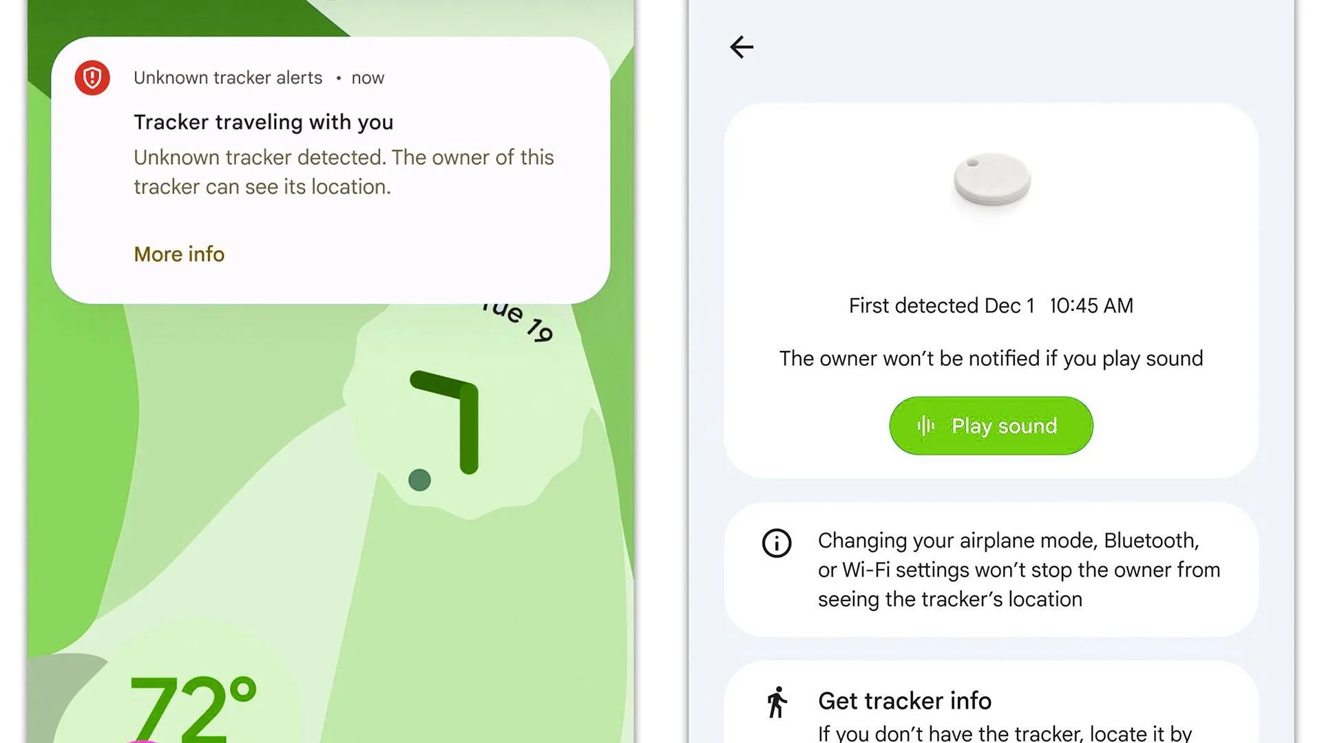 Cảnh báo tracker lạ xuất hiện trên điện thoại với thông báo về tracker di chuyển cùng người dùng