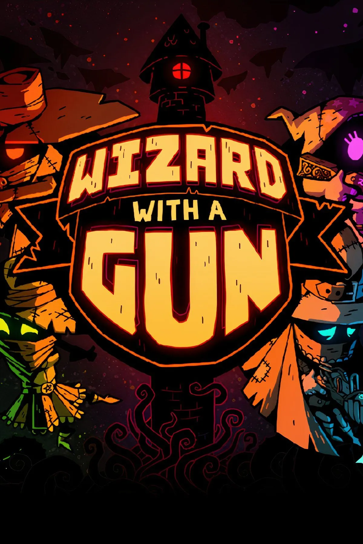 Cảnh chơi góc nhìn isometric trong Wizard with a Gun, nhiều hành động và hiệu ứng súng ống