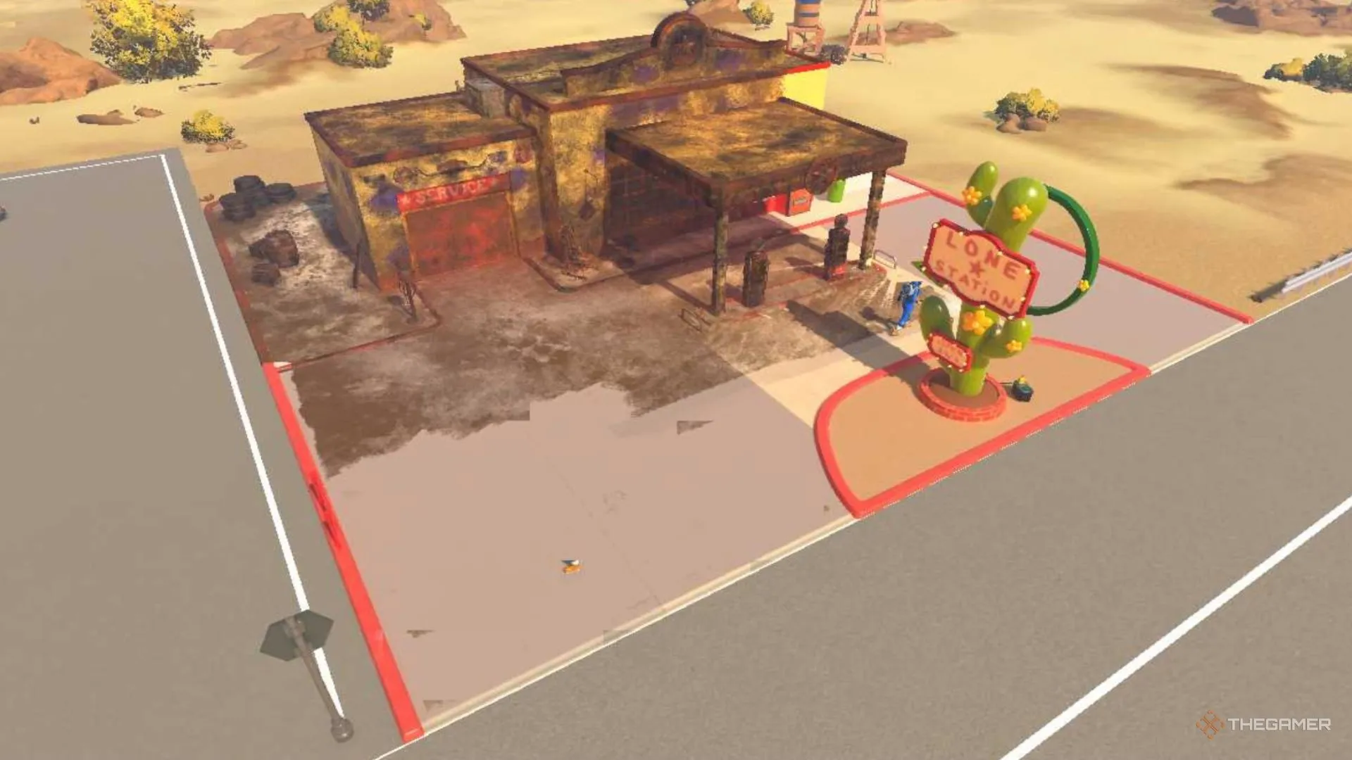 Cây xăng phủ bụi, biển quảng cáo ngoài trời được làm sạch từng phần trong PowerWash Simulator 2.